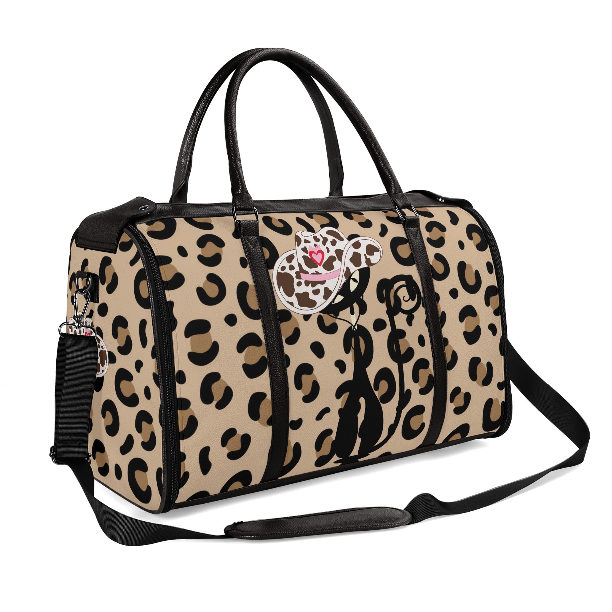 Kate McEnroe New York Retro Leopard Print Atomic Cat Rockabilly Foldable Duffel BagDuffel BagsNM646XLW - 2