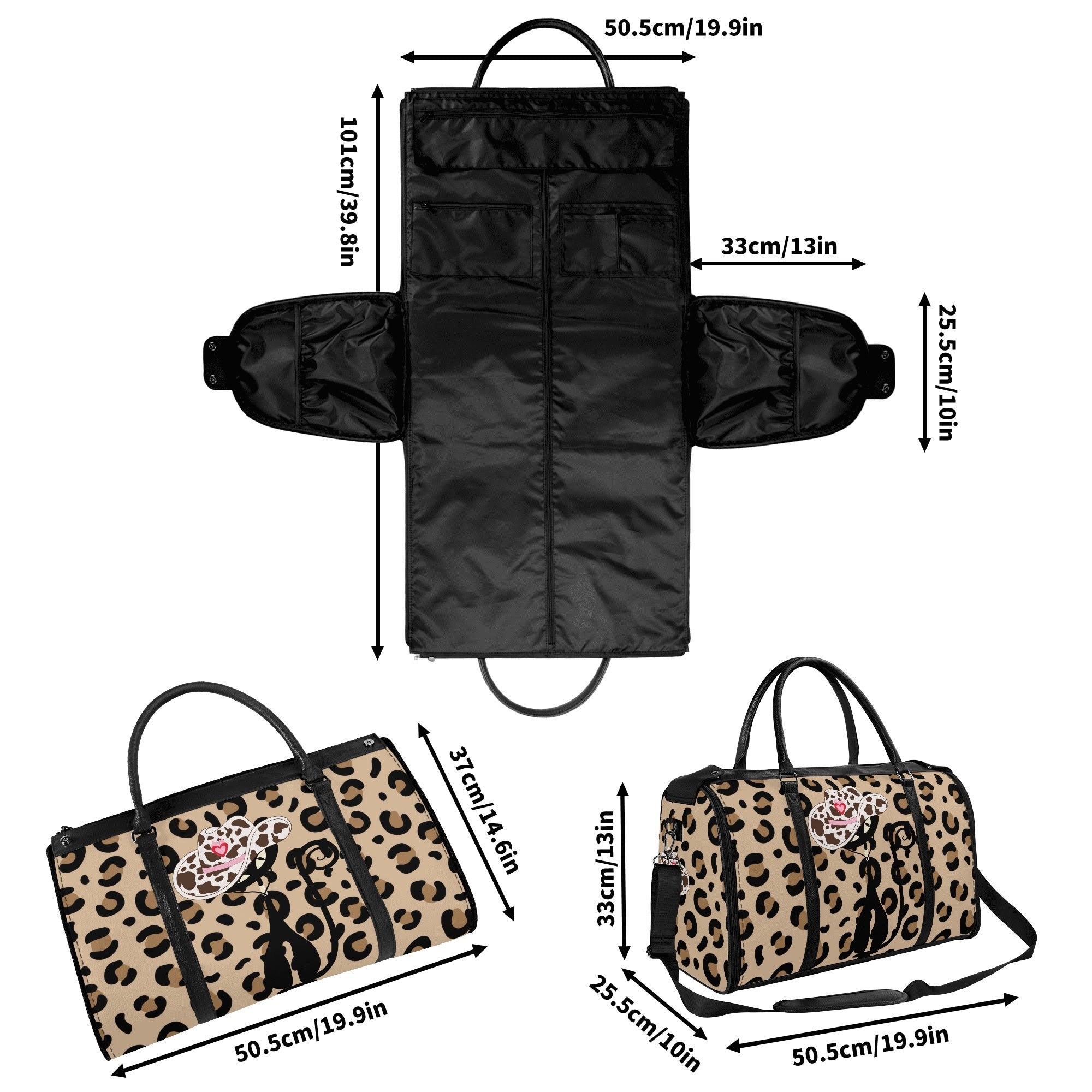 Kate McEnroe New York Retro Leopard Print Atomic Cat Rockabilly Foldable Duffel BagDuffel BagsNM646XLW - 2