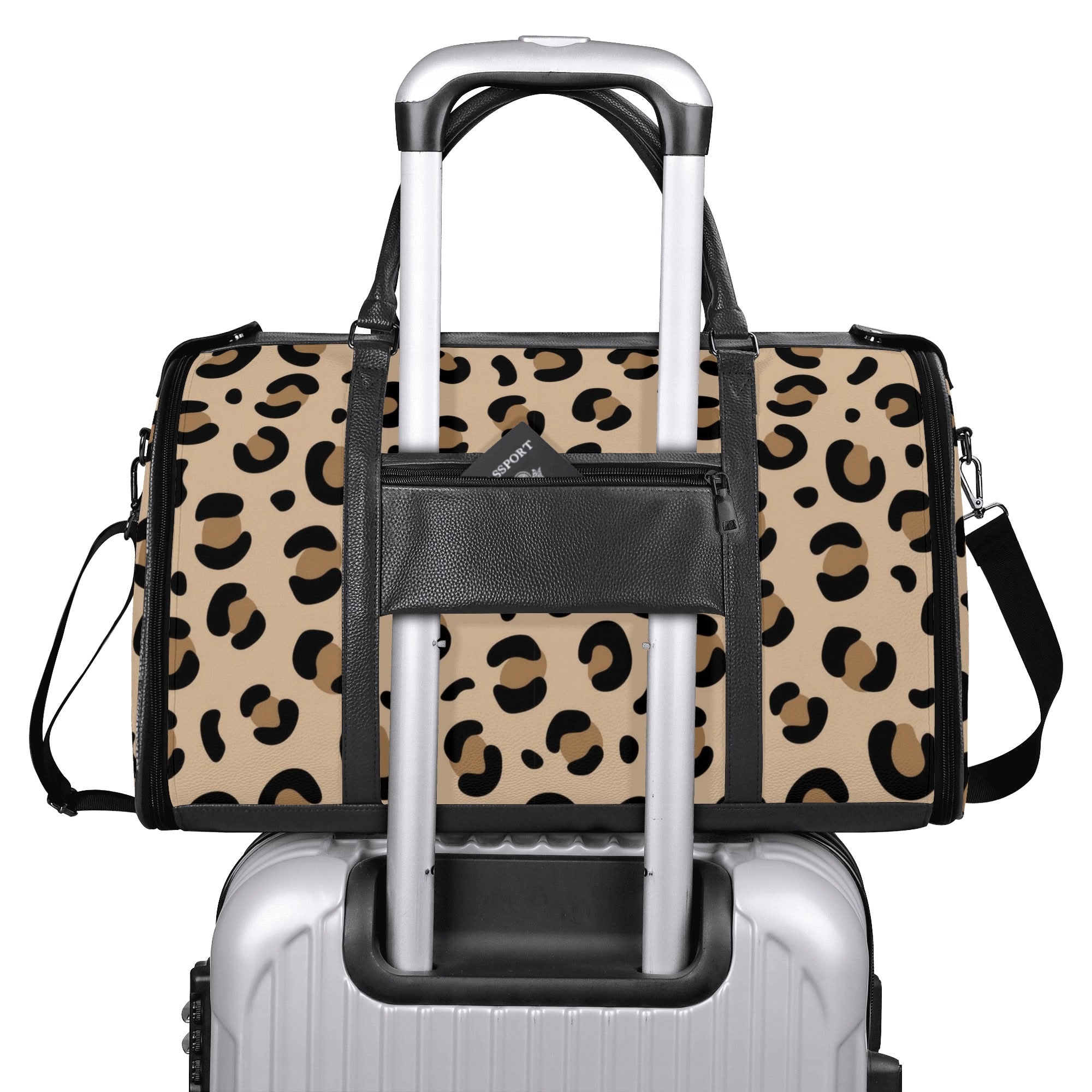 Kate McEnroe New York Retro Leopard Print Atomic Cat Rockabilly Foldable Duffel BagDuffel BagsNM646XLW - 2