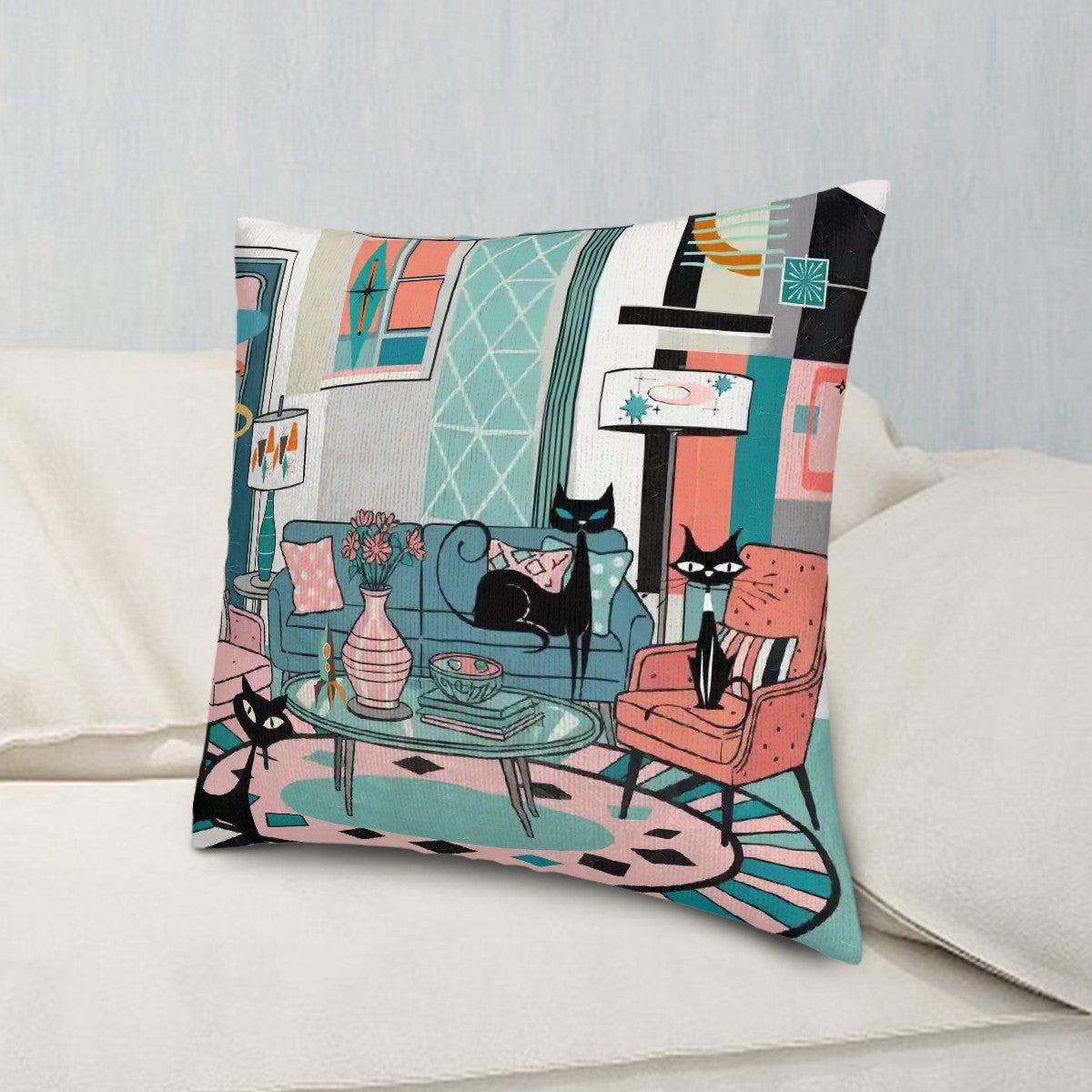 Kate McEnroe New York Retro Lounge Atomic Cat Pillow Cover Set, Mid Century Modern Bookish Decor, MCM 50s Living Room Throw CoversThrow Pillow Covers9Y4DJaqvsL