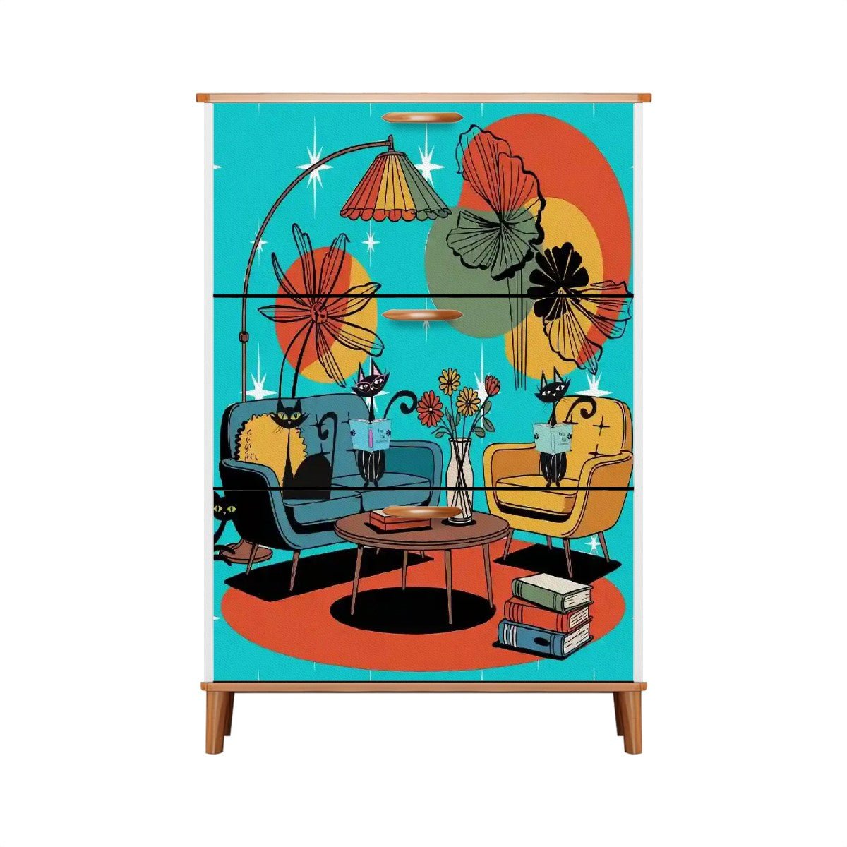 Kate McEnroe New York Retro Lounge Atomic Cat Shoe Cabinet, Mid Century Modern Starburst Storage Unit, 50s Kitsch Book Stack OrganizerShoe Storage4jmOocFklS