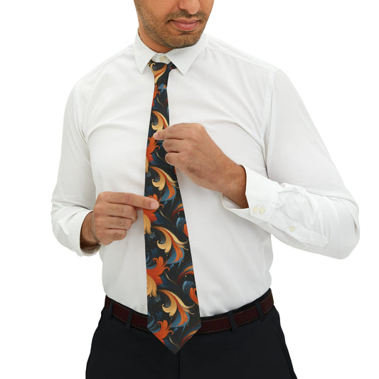 Printify Retro Marbled Swirl Necktie, Navy, Burnt Orange, Vintage-Inspired Mens Fashion Tie, Dapper Accessory Accessories One Size 49079277481249838925