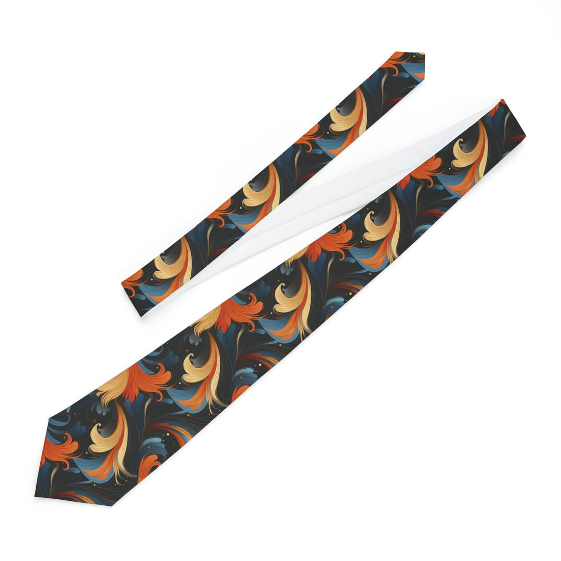 Printify Retro Marbled Swirl Necktie, Navy, Burnt Orange, Vintage-Inspired Mens Fashion Tie, Dapper Accessory Accessories One Size 49079277481249838925