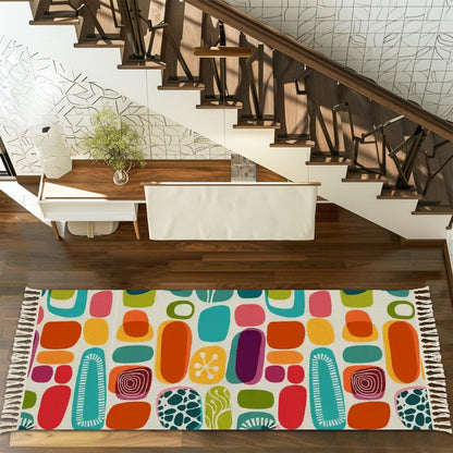 Kate McEnroe New York Retro MCM Amoeba Abstract Runner Rug, Mid Century Geometric Accent Rug with Tassels, Groovy Hallway Floor DecorRugsiQsUt1PrYh