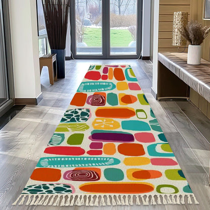 Kate McEnroe New York Retro MCM Amoeba Abstract Runner Rug, Mid Century Geometric Accent Rug with Tassels, Groovy Hallway Floor DecorRugsiQsUt1PrYh