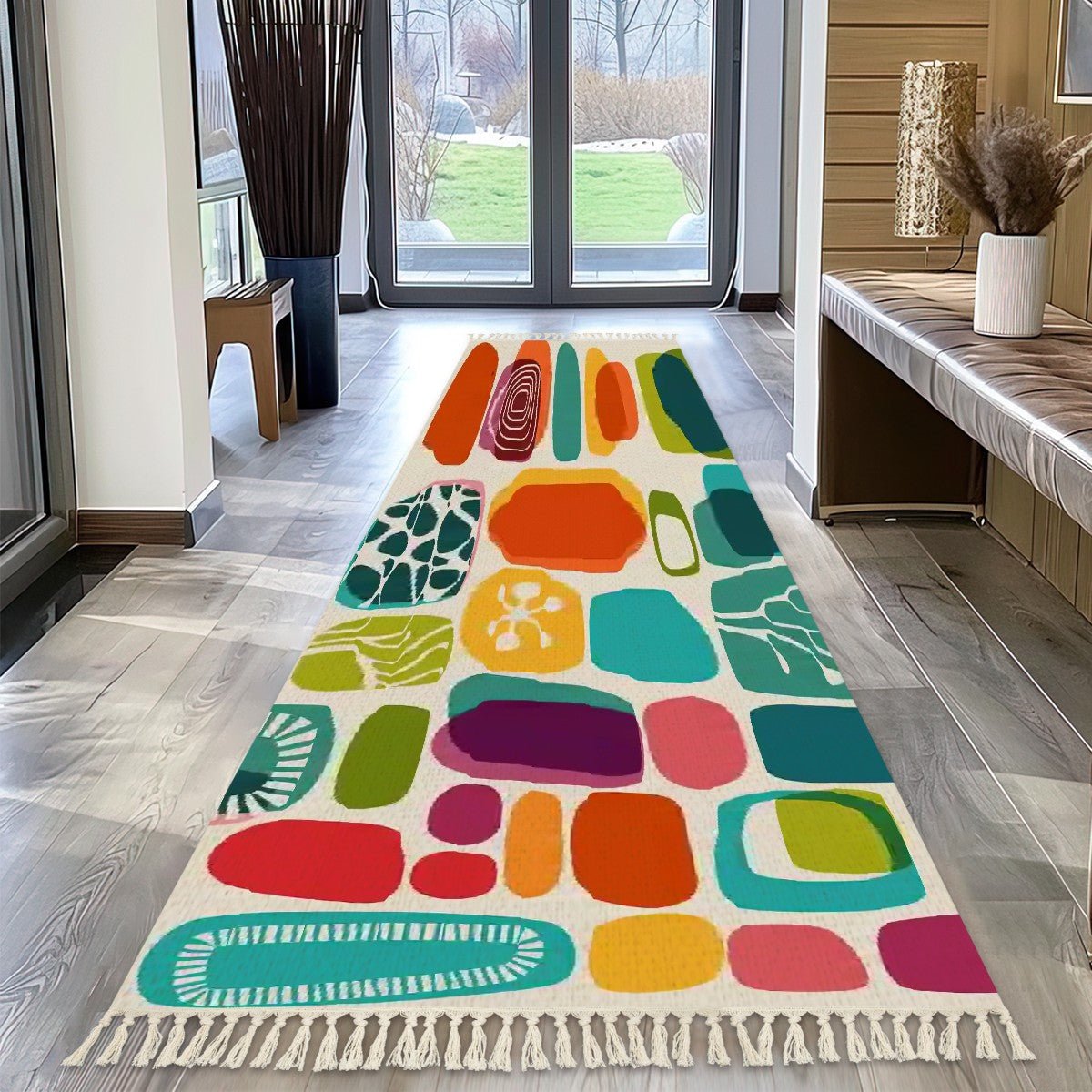 Kate McEnroe New York Retro MCM Amoeba Abstract Runner Rug, Mid Century Geometric Accent Rug with Tassels, Groovy Hallway Floor DecorRugsiQsUt1PrYh