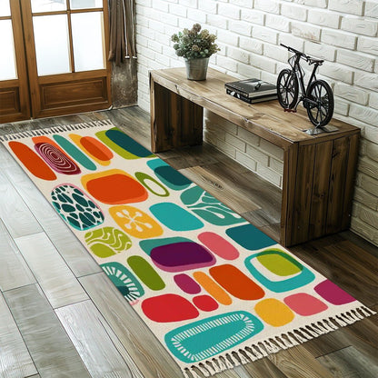 Kate McEnroe New York Retro MCM Amoeba Abstract Runner Rug, Mid Century Geometric Accent Rug with Tassels, Groovy Hallway Floor DecorRugsiQsUt1PrYh