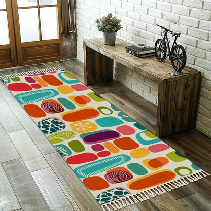 Kate McEnroe New York Retro MCM Amoeba Abstract Runner Rug, Mid Century Geometric Accent Rug with Tassels, Groovy Hallway Floor DecorRugsiQsUt1PrYh