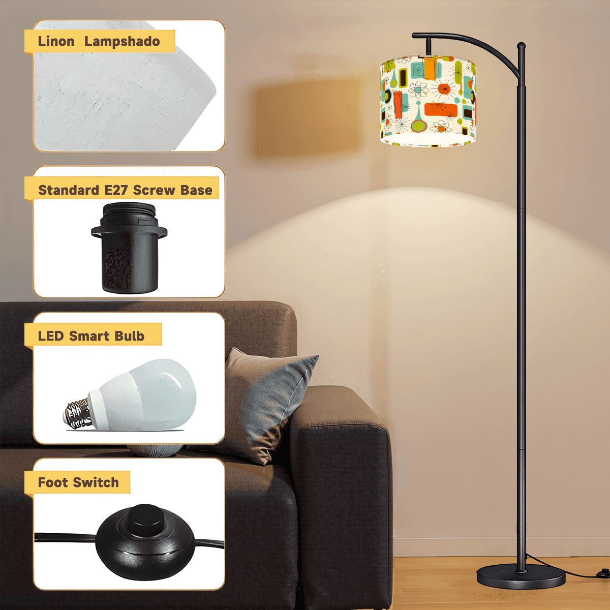 Kate McEnroe New York Retro MCM Arc Floor Lamp, 50s Boomerang Starburst LightingArc Floor LampsMV1MHbUAEd