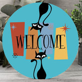 Kate McEnroe New York Retro MCM Atomic Cat Welcome Sign, Mid Century Modern Starburst Wood Door Hanger 12" (Round)Door HangersPMH58 - 12.2460891