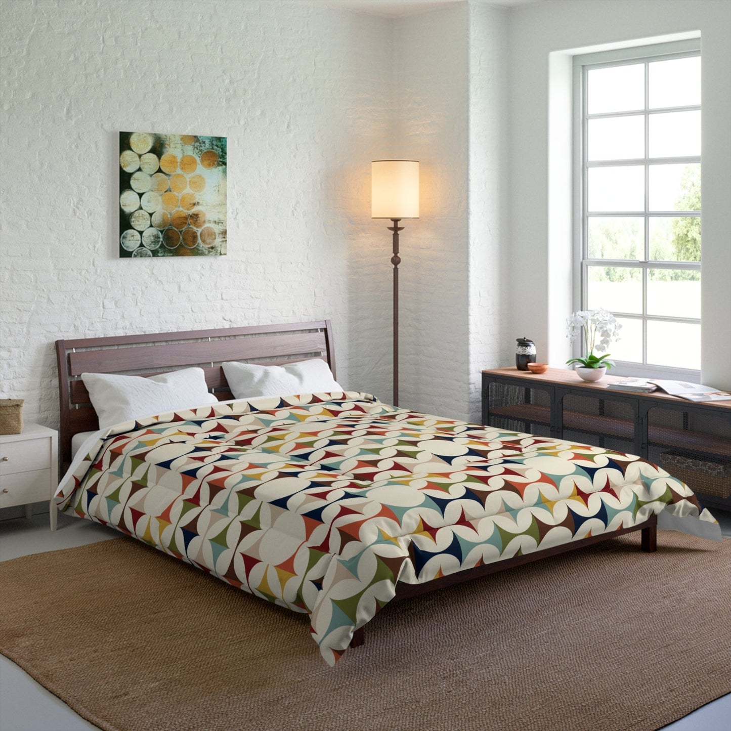 Kate McEnroe New York Retro MCM Comforter, Mid Century Modern Bedding, Vibrant Geometric Scandinavian Modern Danish Bedroom Decor Comforters