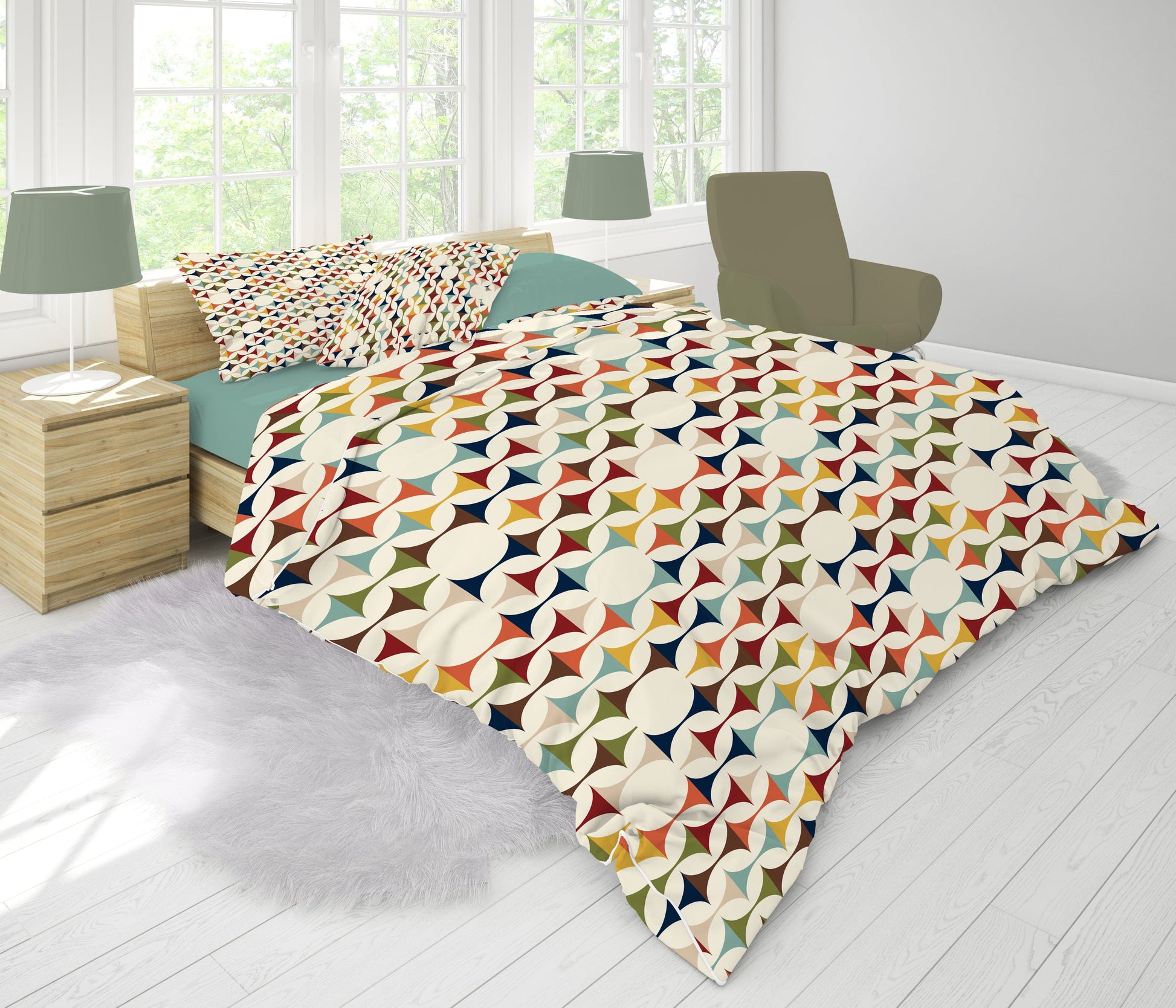 Kate McEnroe New York Retro MCM Comforter, Mid Century Modern Bedding, Vibrant Geometric Scandinavian Modern Danish Bedroom Decor Comforters