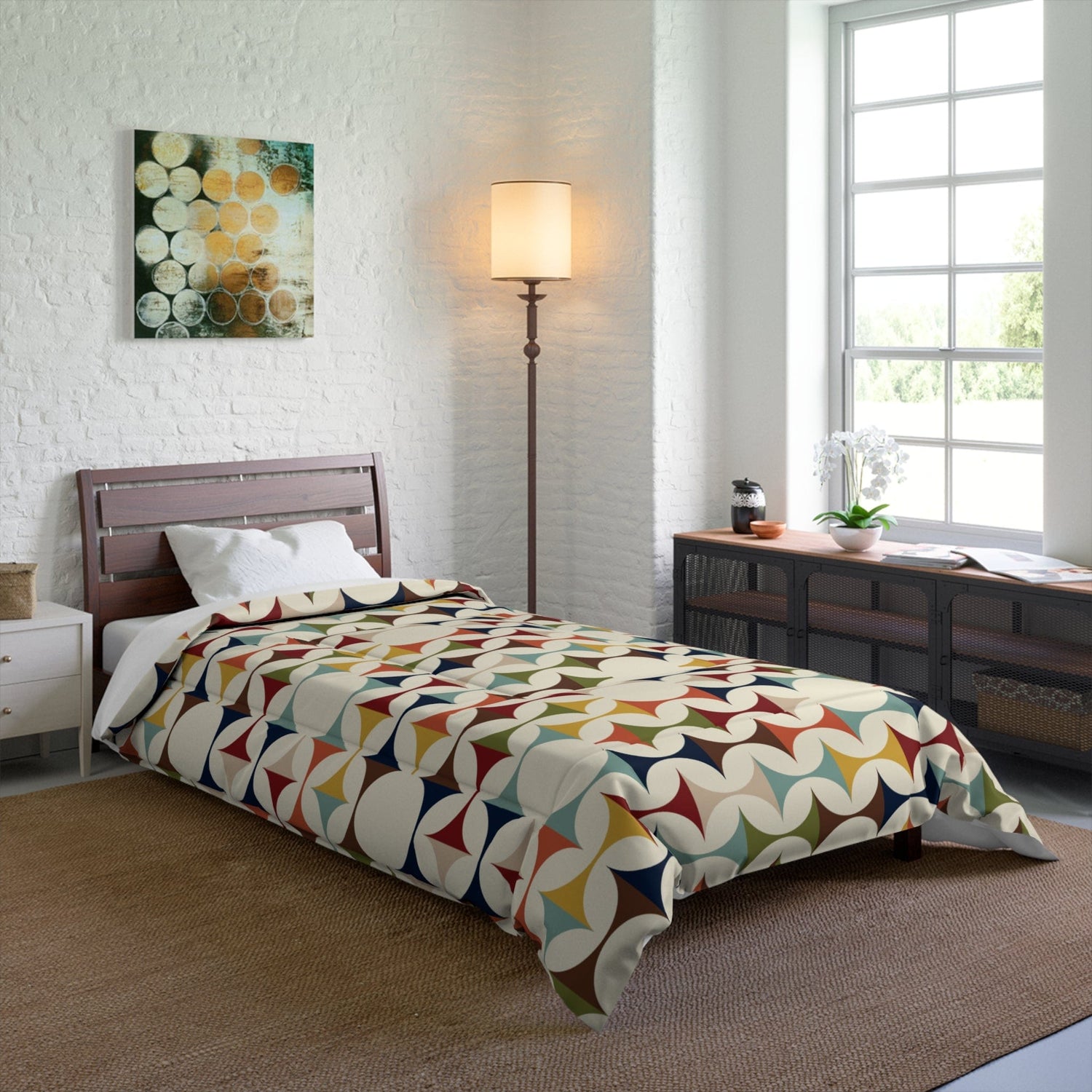 Kate McEnroe New York Retro MCM Comforter, Mid Century Modern Bedding, Vibrant Geometric Scandinavian Modern Danish Bedroom DecorComforters32779281398447692300