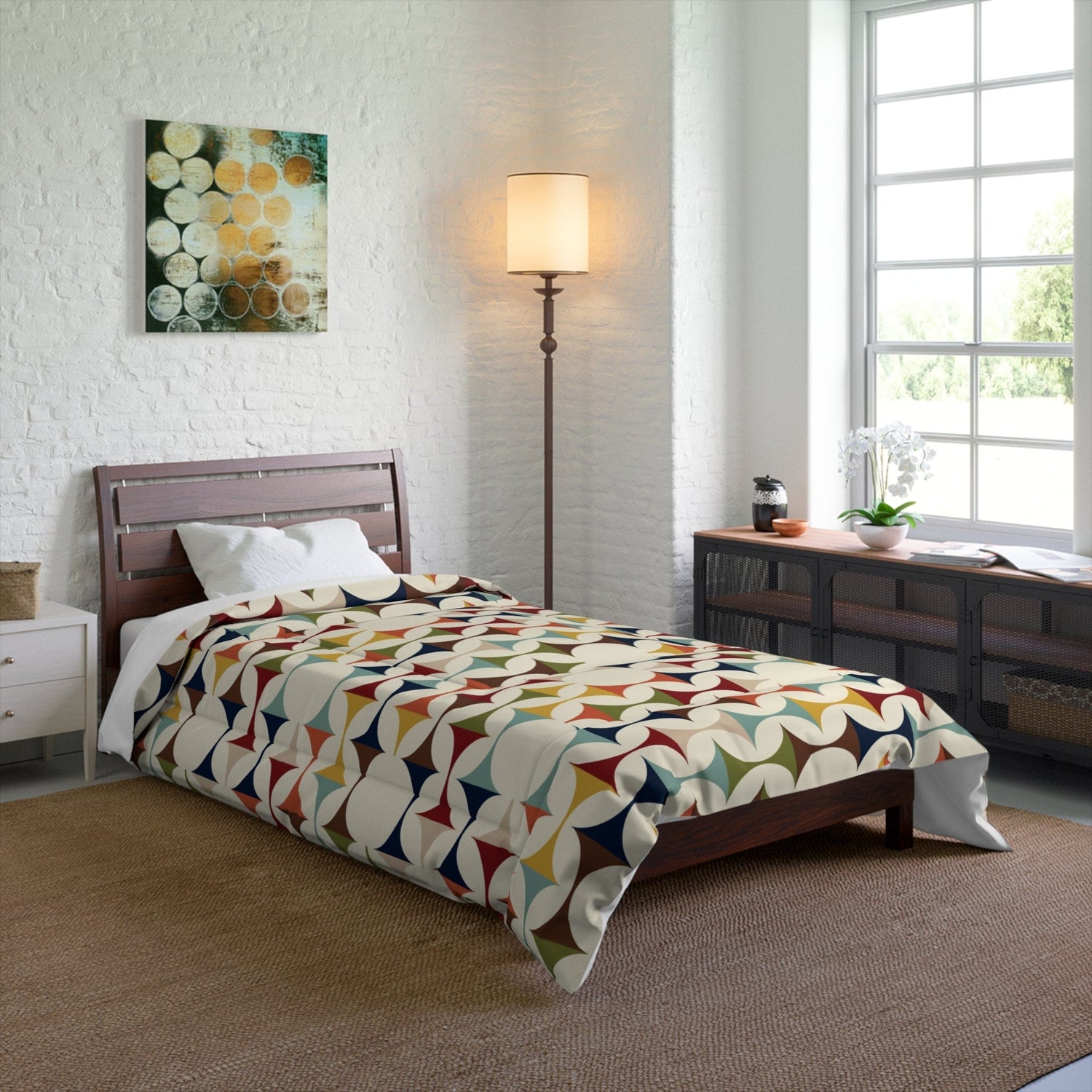 Kate McEnroe New York Retro MCM Comforter, Mid Century Modern Bedding, Vibrant Geometric Scandinavian Modern Danish Bedroom DecorComforters85376449704636856454