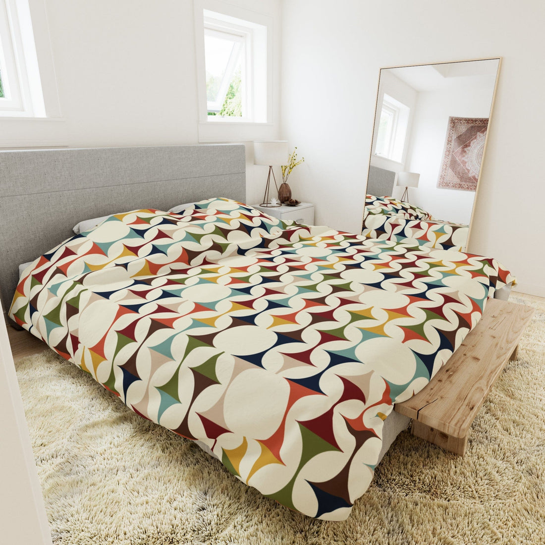 Kate McEnroe New York Retro MCM Duvet Cover, Mid Century Modern Bedding, Vibrant Geometric Scandinavian Modern Danish Bed Decor Duvet Covers