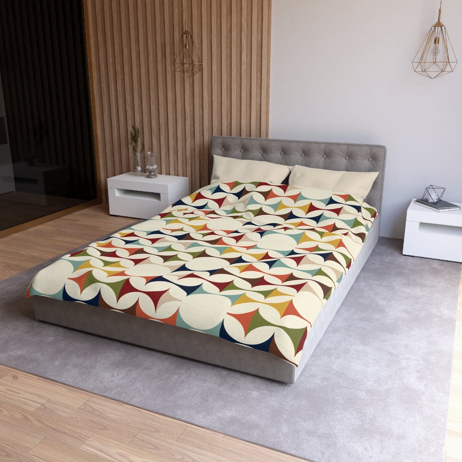 Kate McEnroe New York Retro MCM Duvet Cover, Mid Century Modern Bedding, Vibrant Geometric Scandinavian Modern Danish Bed Decor Duvet Covers Twin / Cream 10974313030948013391