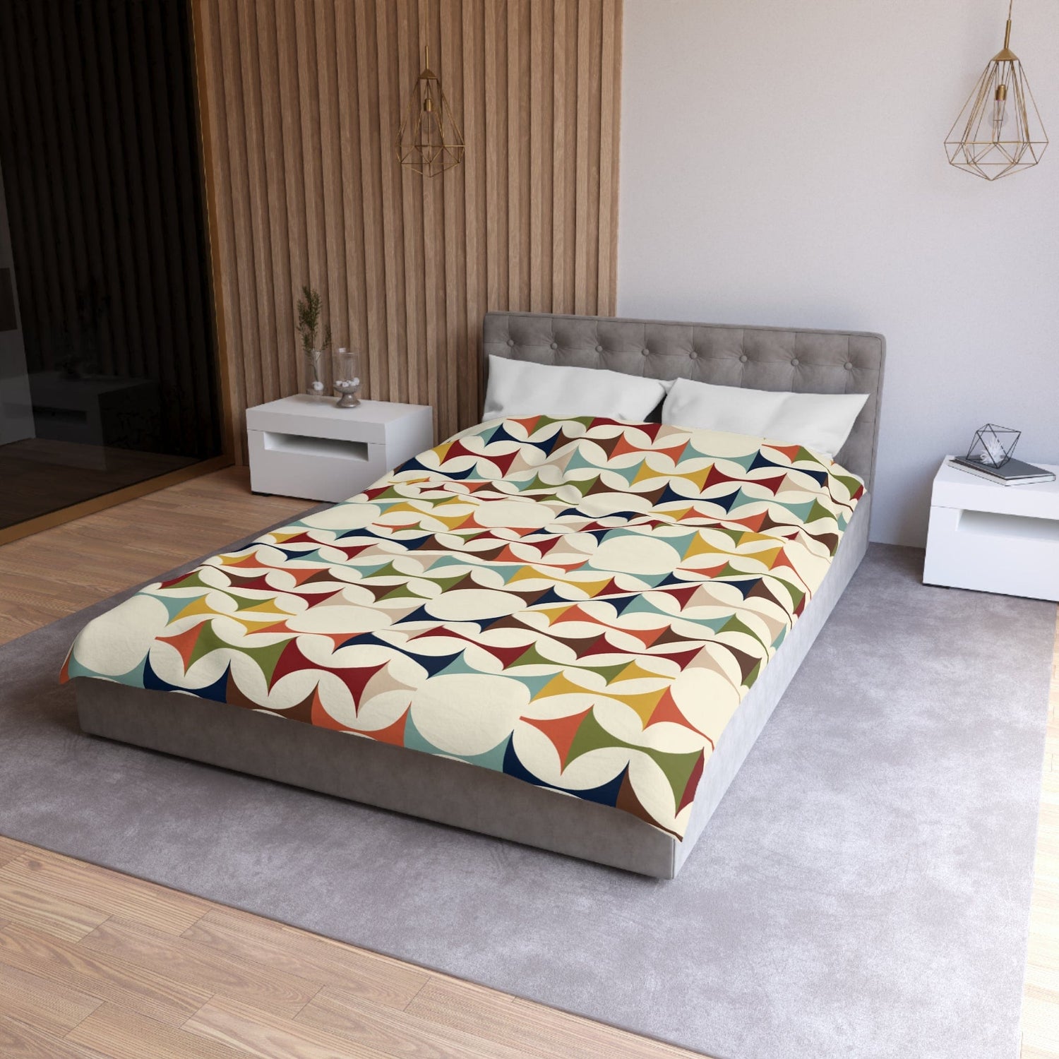 Printify Retro MCM Duvet Cover, Mid Century Modern Bedding, Vibrant Geometric Scandinavian Modern Danish Bed Decor Home Decor Twin / White 63397233981422002308