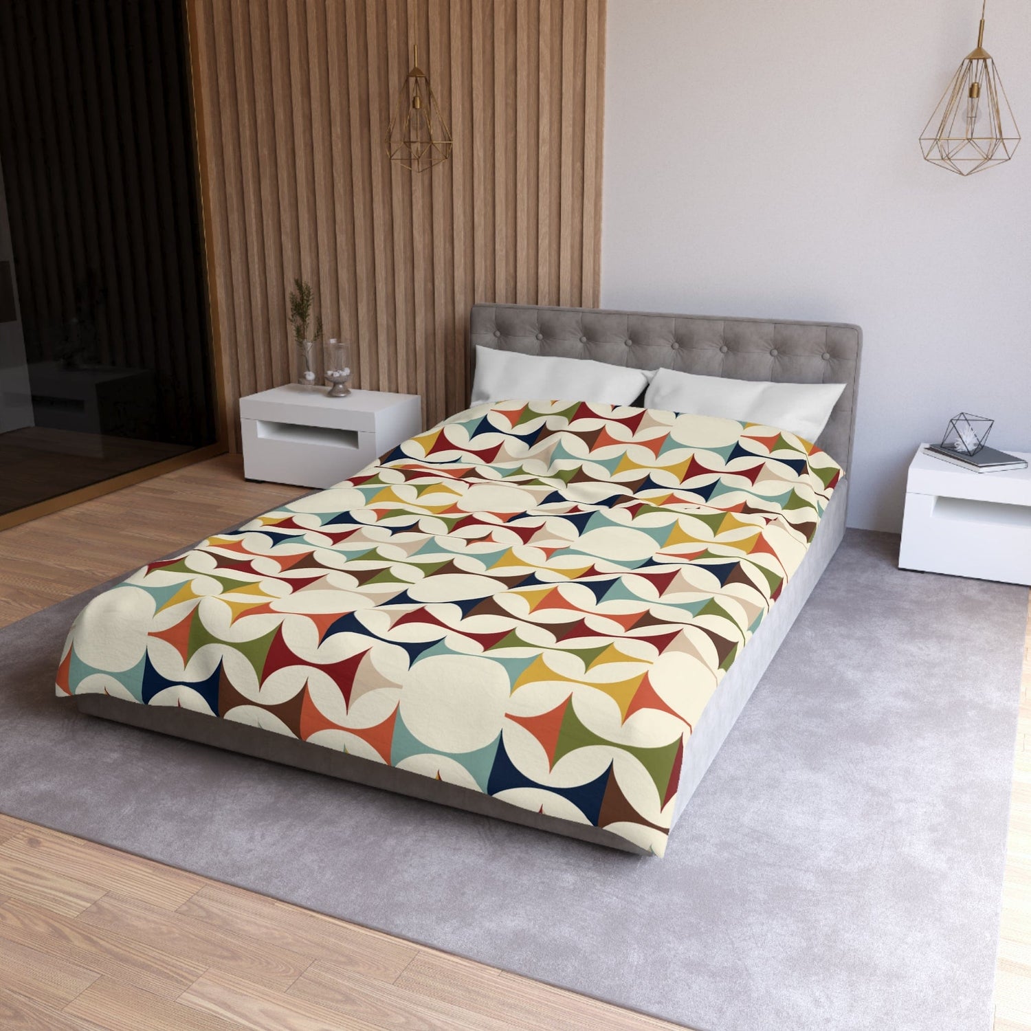 Kate McEnroe New York Retro MCM Duvet Cover, Mid Century Modern Bedding, Vibrant Geometric Scandinavian Modern Danish Bed Decor Duvet Covers Twin XL / White 16878093598701601504