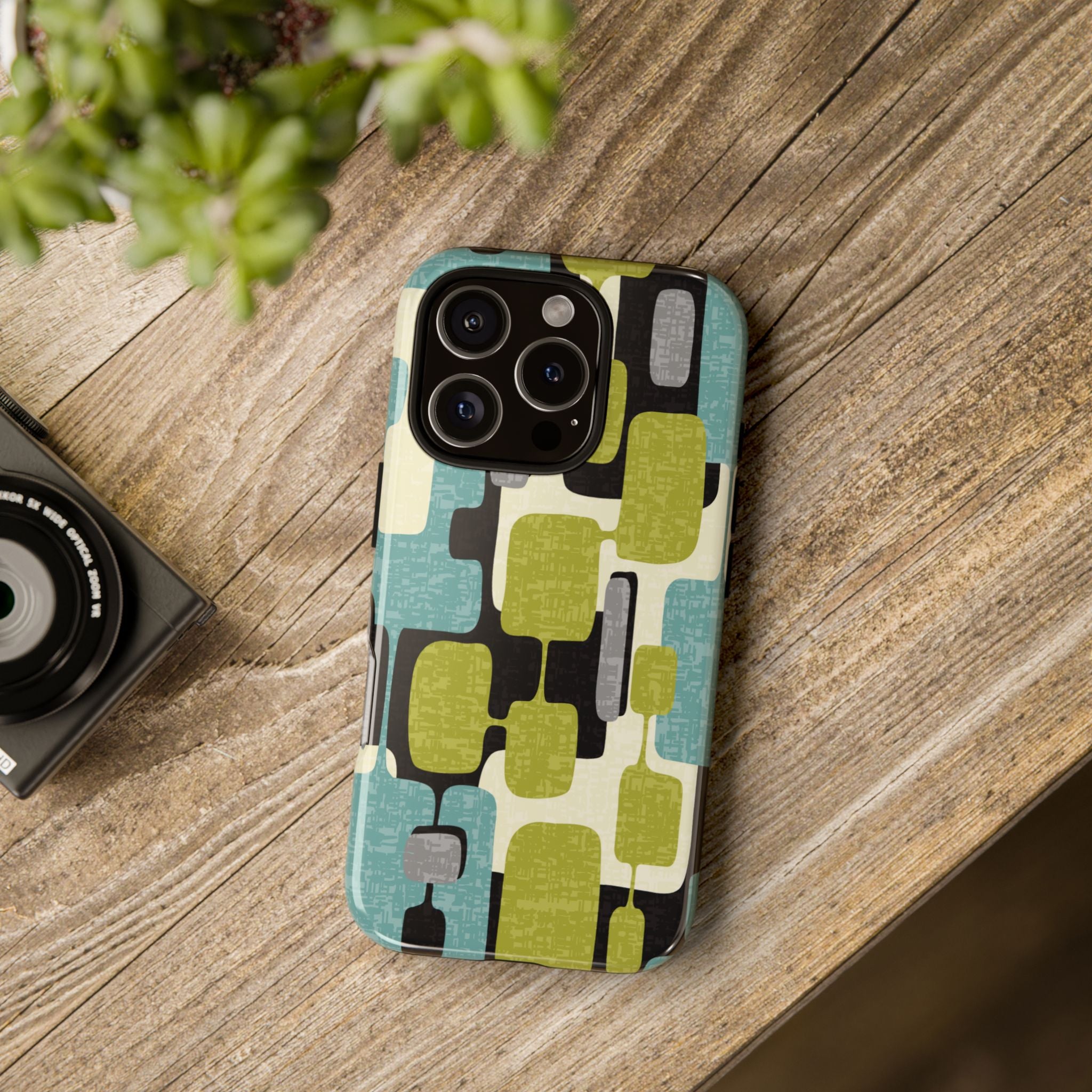Retro MCM Geometric iPhone Case, Mid Century Modern Block Abstract Phone Cover iPhone 16 Pro / Glossy Retro MCM Geometric iPhone Case, Mid Century Modern Block Abstract Phone Cover iPhone 16 Pro / Glossy