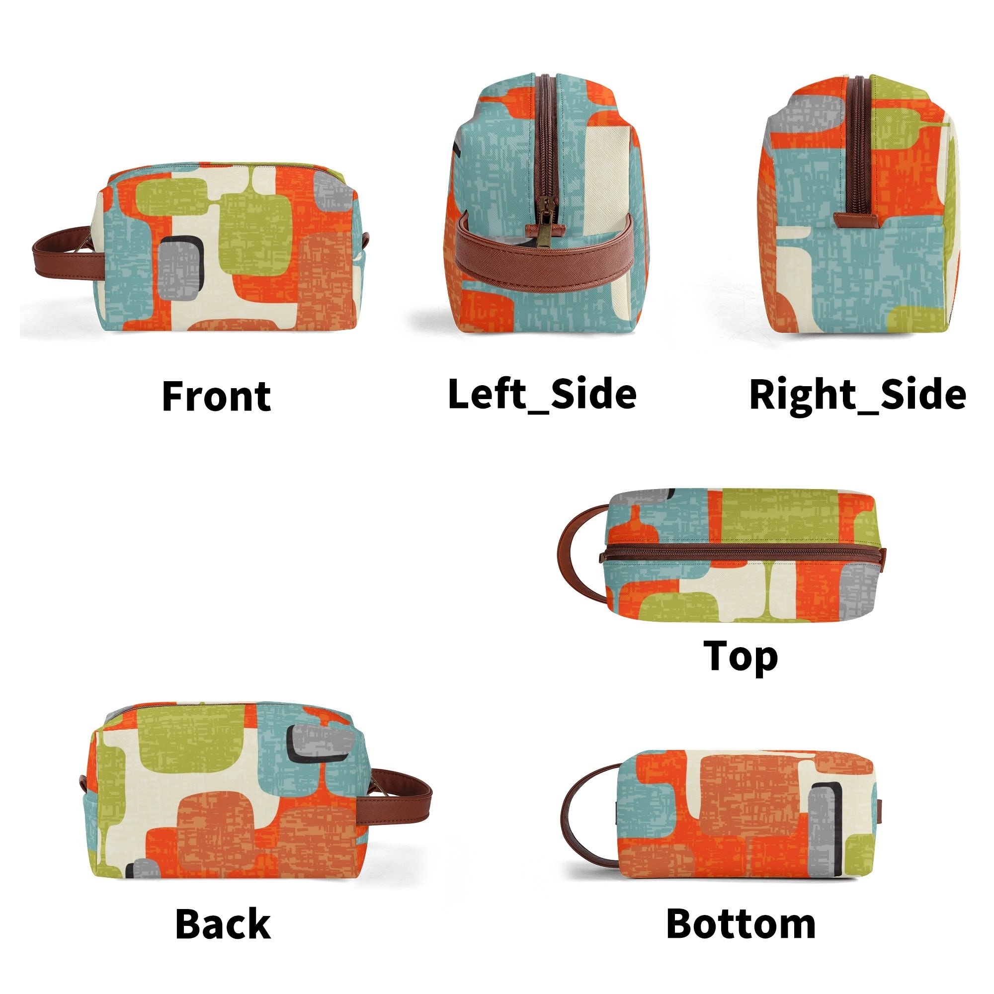 Kate McEnroe New York Retro MCM Geometric Orange Teal Green Dopp Kit, Mid Century Modern Toiletry BagCosmetic &amp; Toiletry BagsW1KVJM9N - 1