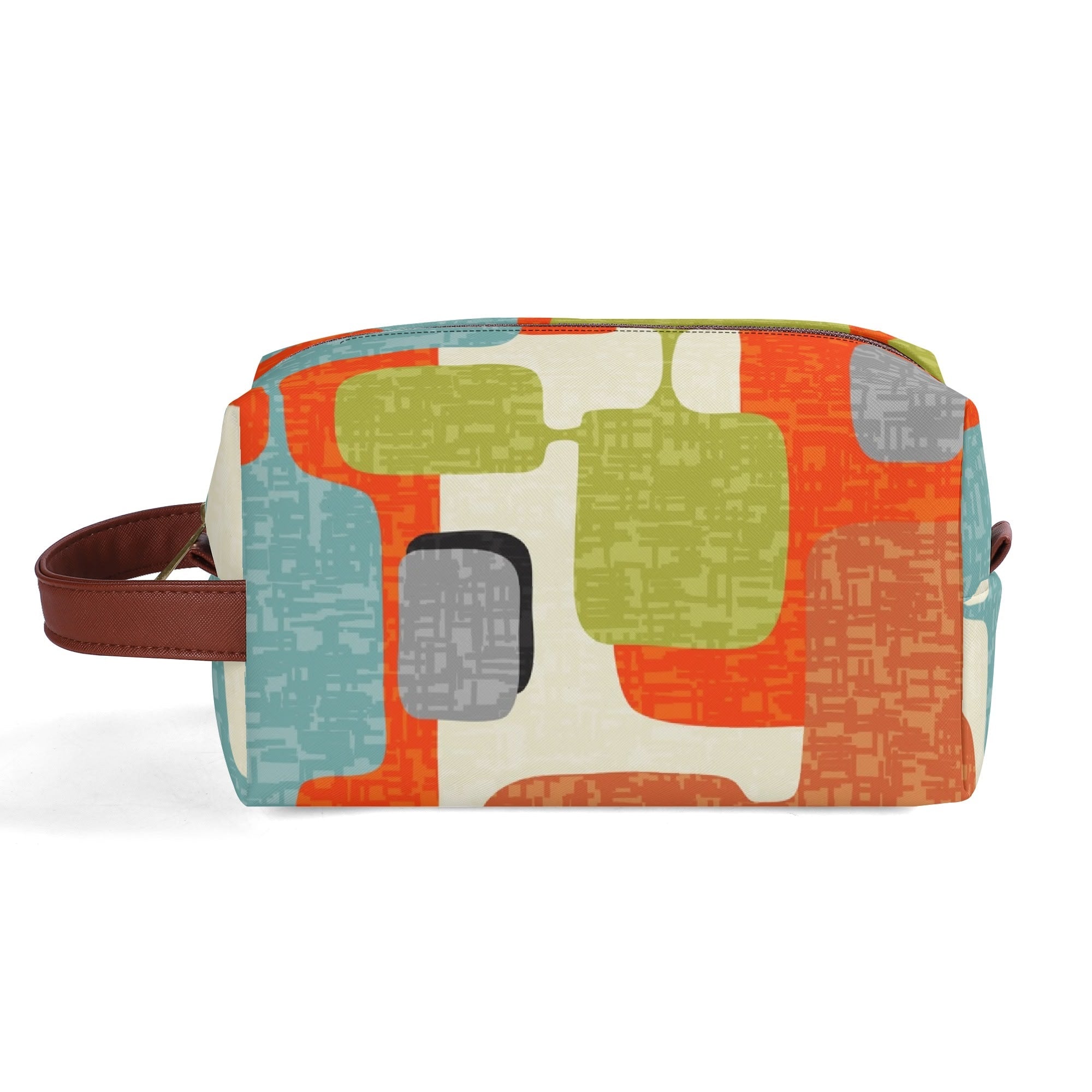 Kate McEnroe New York Retro MCM Geometric Orange Teal Green Dopp Kit, Mid Century Modern Toiletry BagCosmetic &amp; Toiletry BagsW1KVJM9N - 1