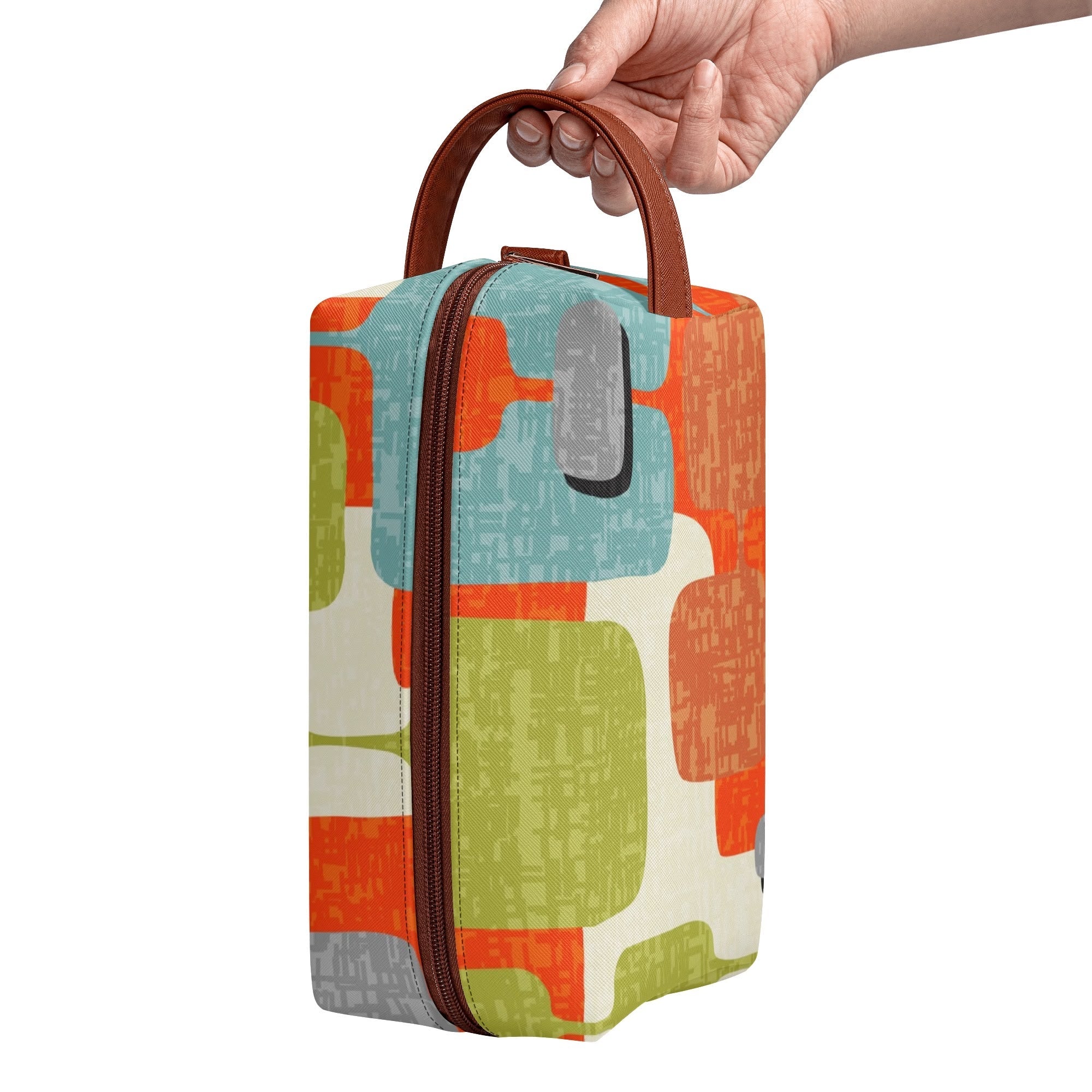 Kate McEnroe New York Retro MCM Geometric Orange Teal Green Dopp Kit, Mid Century Modern Toiletry BagCosmetic &amp; Toiletry BagsW1KVJM9N - 1
