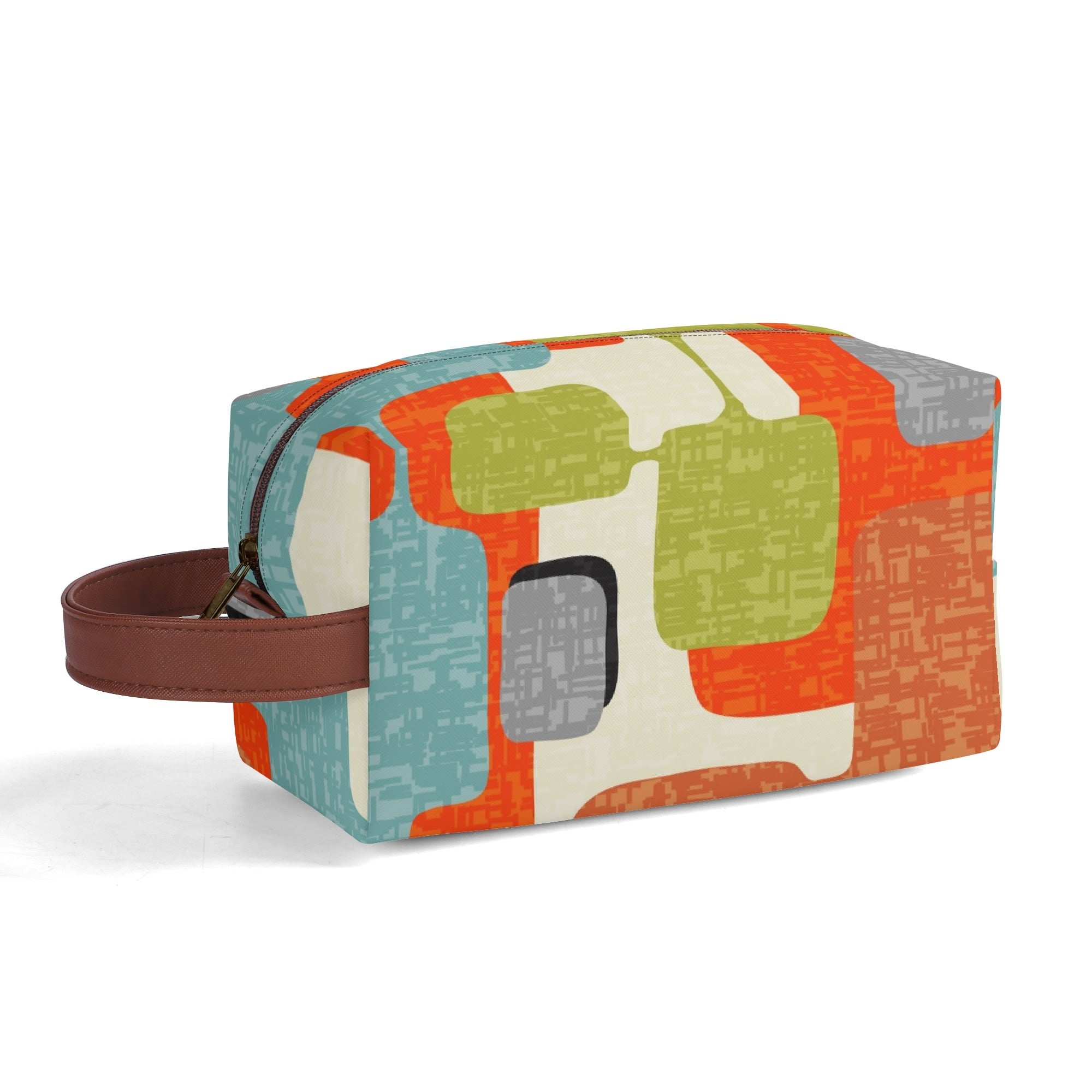 Kate McEnroe New York Retro MCM Geometric Orange Teal Green Dopp Kit, Mid Century Modern Toiletry BagCosmetic &amp; Toiletry BagsW1KVJM9N - 1