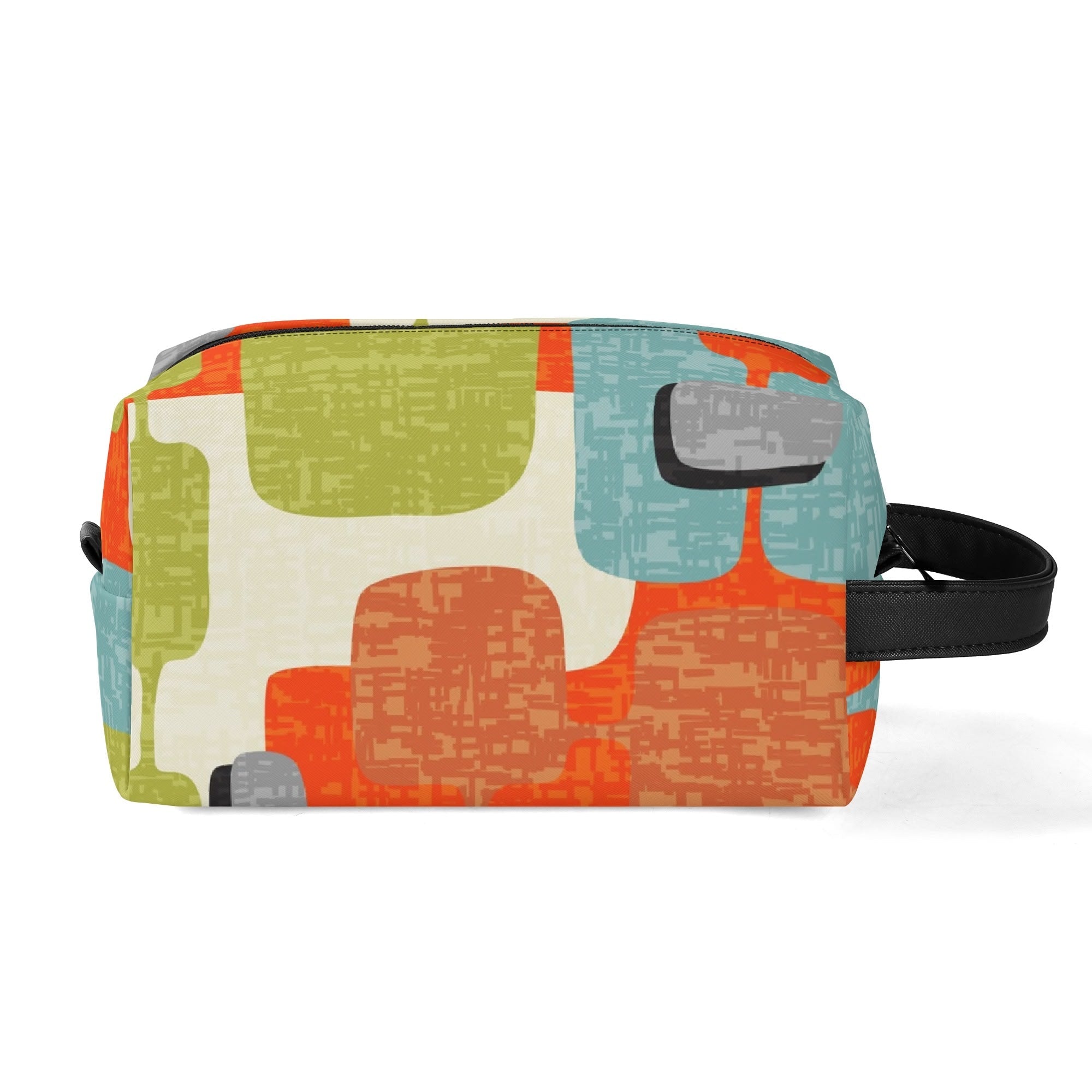 Kate McEnroe New York Retro MCM Geometric Orange Teal Green Dopp Kit, Mid Century Modern Toiletry BagCosmetic &amp; Toiletry BagsW1KVJM9N - 2