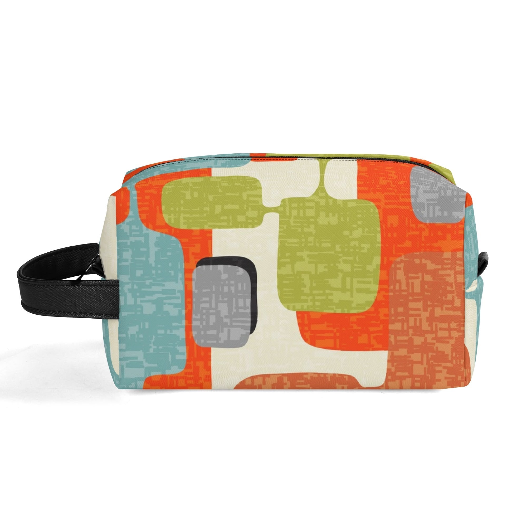 Kate McEnroe New York Retro MCM Geometric Orange Teal Green Dopp Kit, Mid Century Modern Toiletry BagCosmetic &amp; Toiletry BagsW1KVJM9N - 2