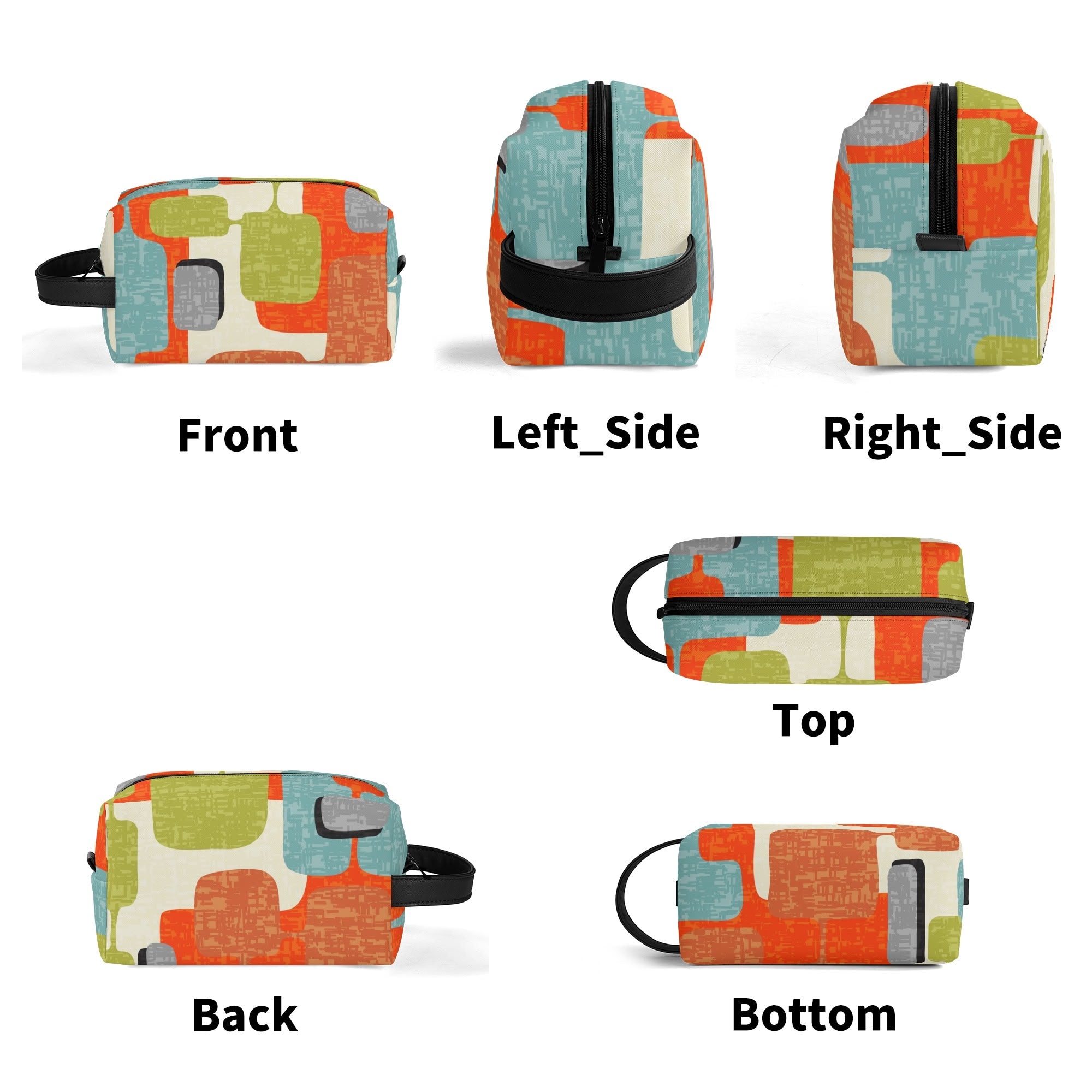 Kate McEnroe New York Retro MCM Geometric Orange Teal Green Dopp Kit, Mid Century Modern Toiletry BagCosmetic &amp; Toiletry BagsW1KVJM9N - 2