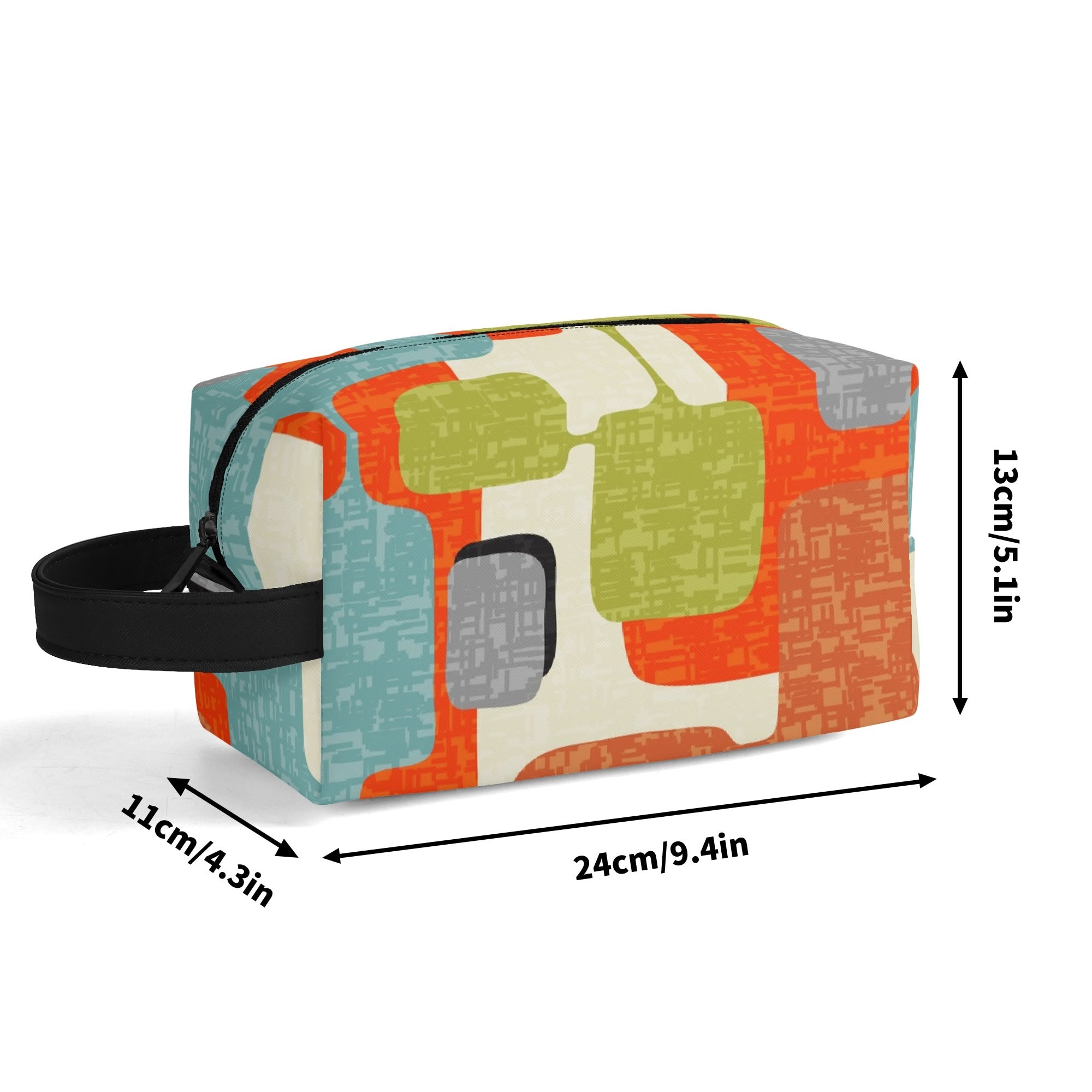 Kate McEnroe New York Retro MCM Geometric Orange Teal Green Dopp Kit, Mid Century Modern Toiletry BagCosmetic &amp; Toiletry BagsW1KVJM9N - 2
