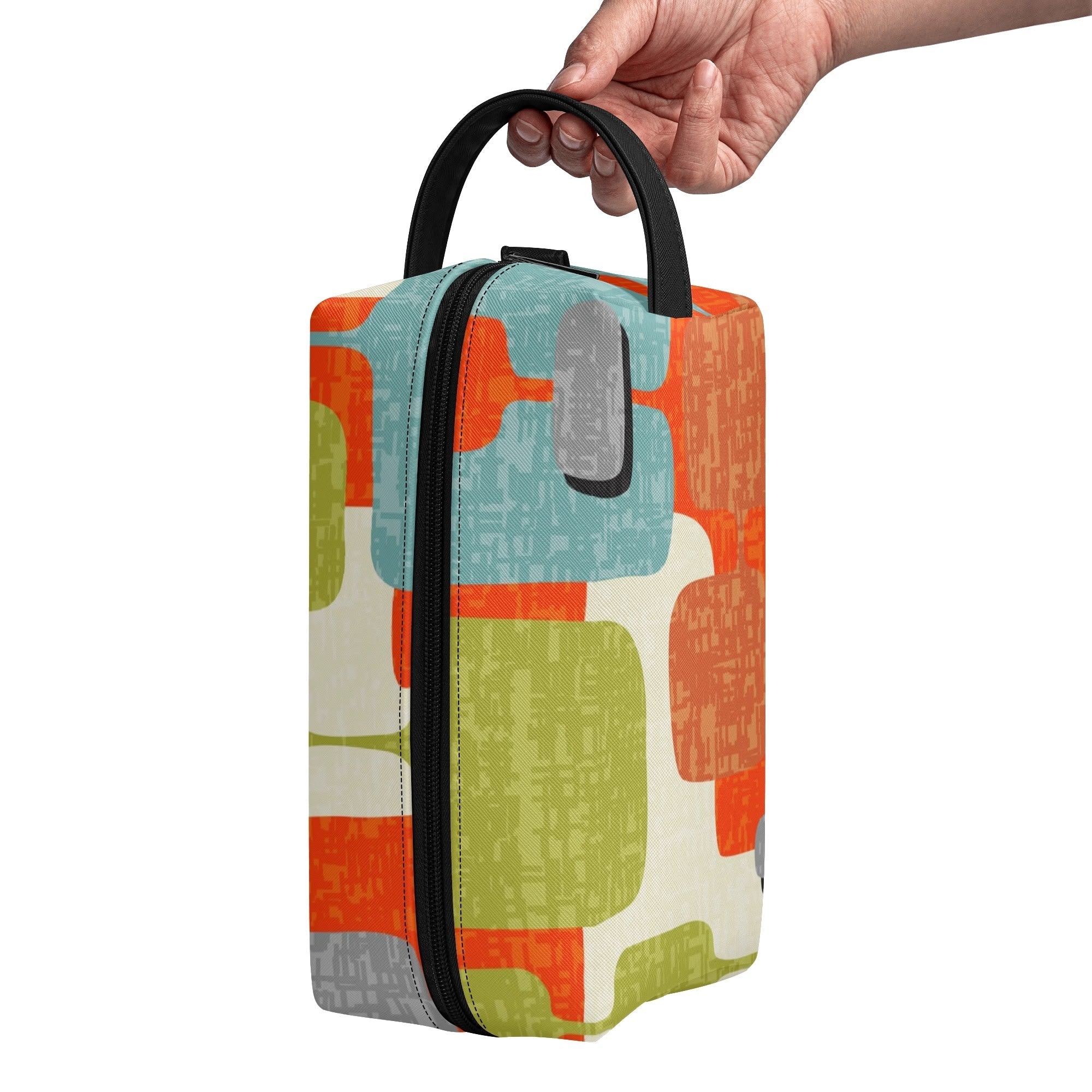 Kate McEnroe New York Retro MCM Geometric Orange Teal Green Dopp Kit, Mid Century Modern Toiletry BagCosmetic &amp; Toiletry BagsW1KVJM9N - 2
