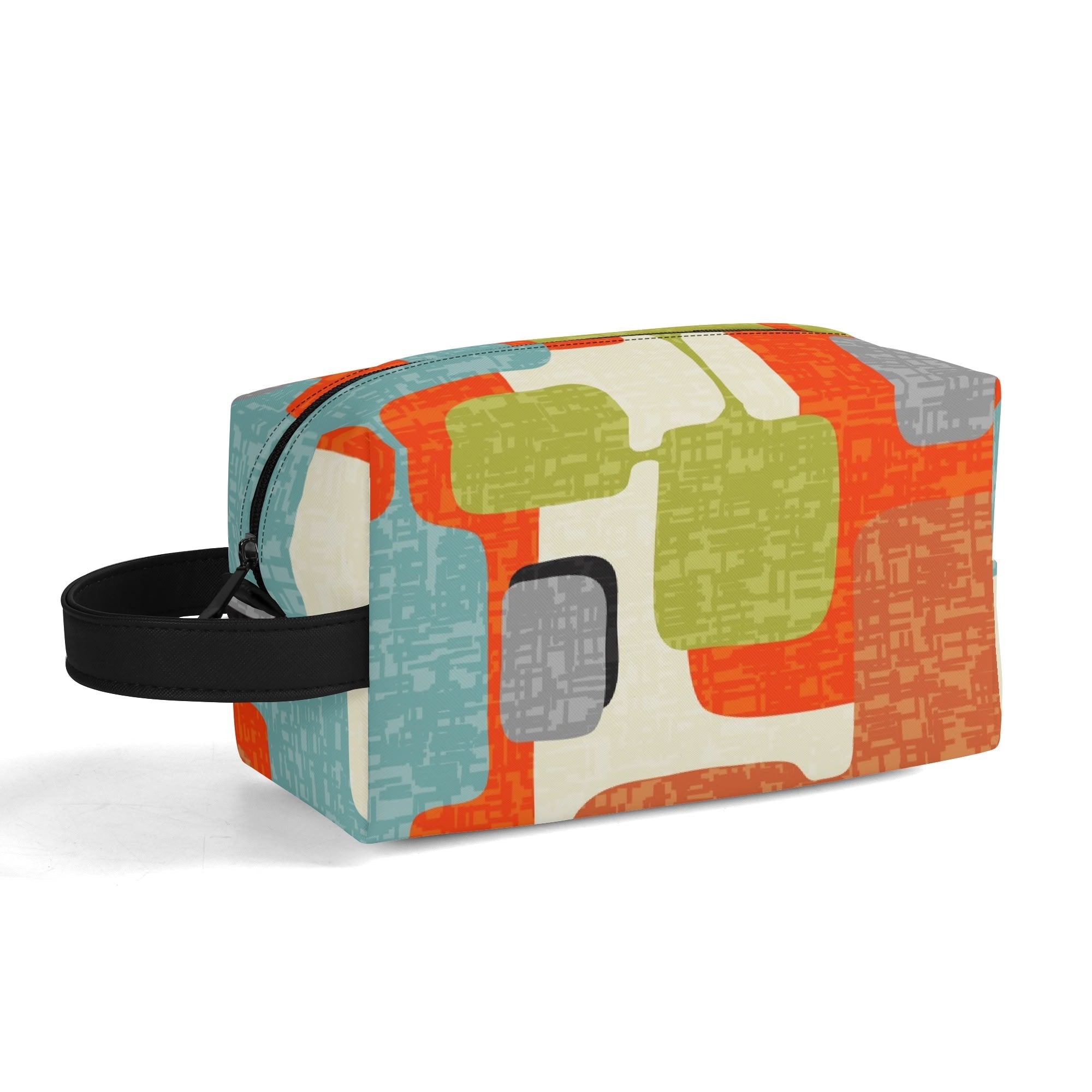 Kate McEnroe New York Retro MCM Geometric Orange Teal Green Dopp Kit, Mid Century Modern Toiletry BagCosmetic &amp; Toiletry BagsW1KVJM9N - 2