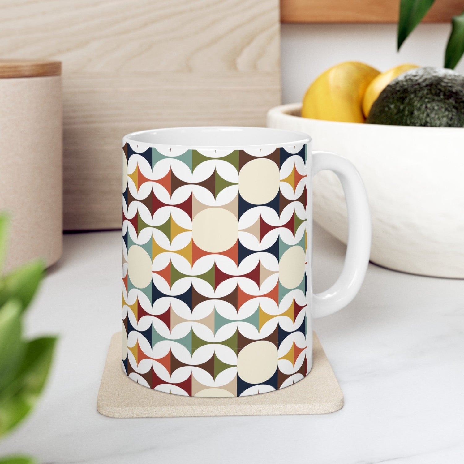 Kate McEnroe New York Retro MCM Mug, 50s Mid Century Modern Geometric Cream, Teal, Mustard, and Rust DrinkwareMugs65247843566707532670