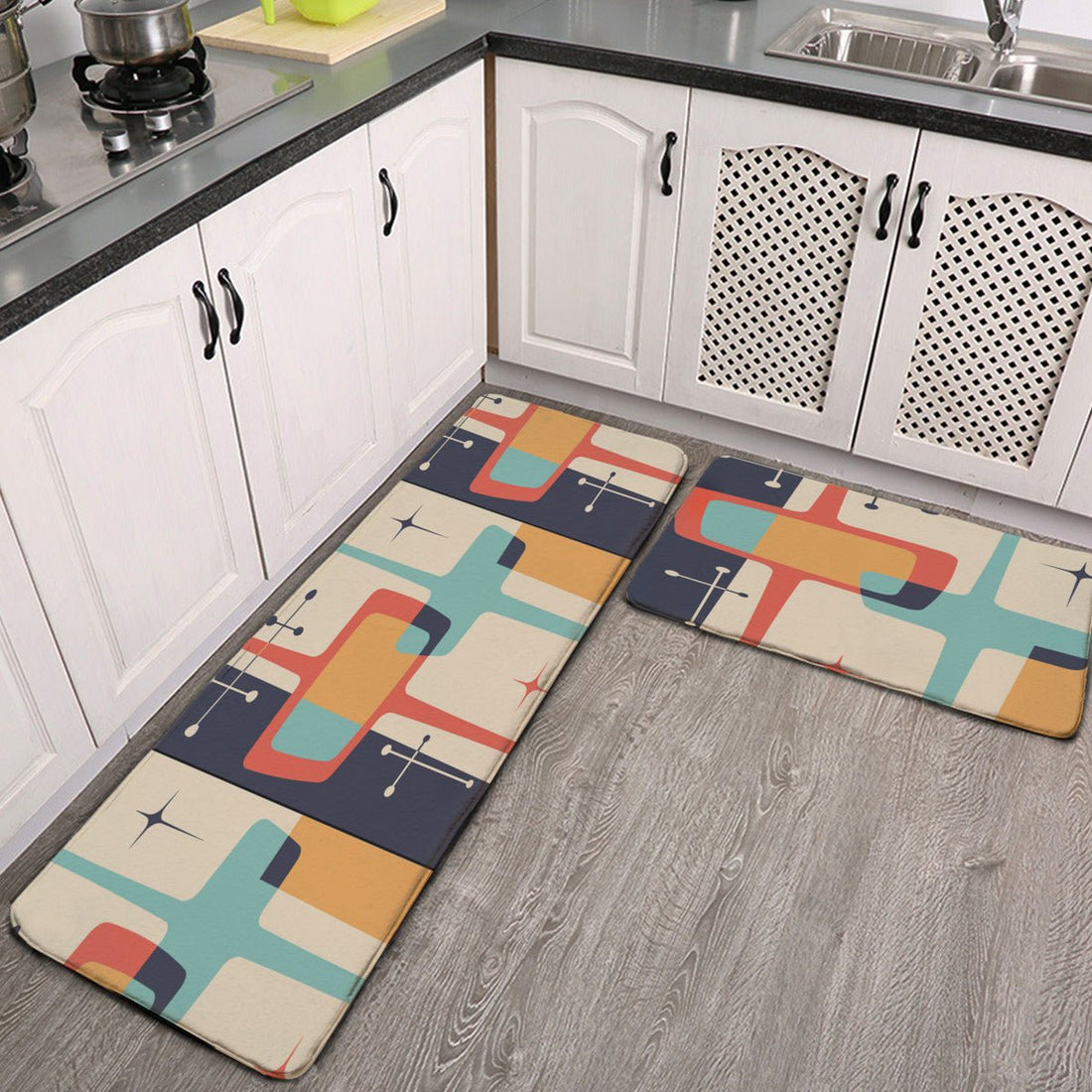 Kate McEnroe New York Retro Mid Century Modern 2 - Piece Kitchen Rug Set, 50s Geometric Atomic Design Floor MatsFloor MatH5KRTB - T6TQXE - SESXLO