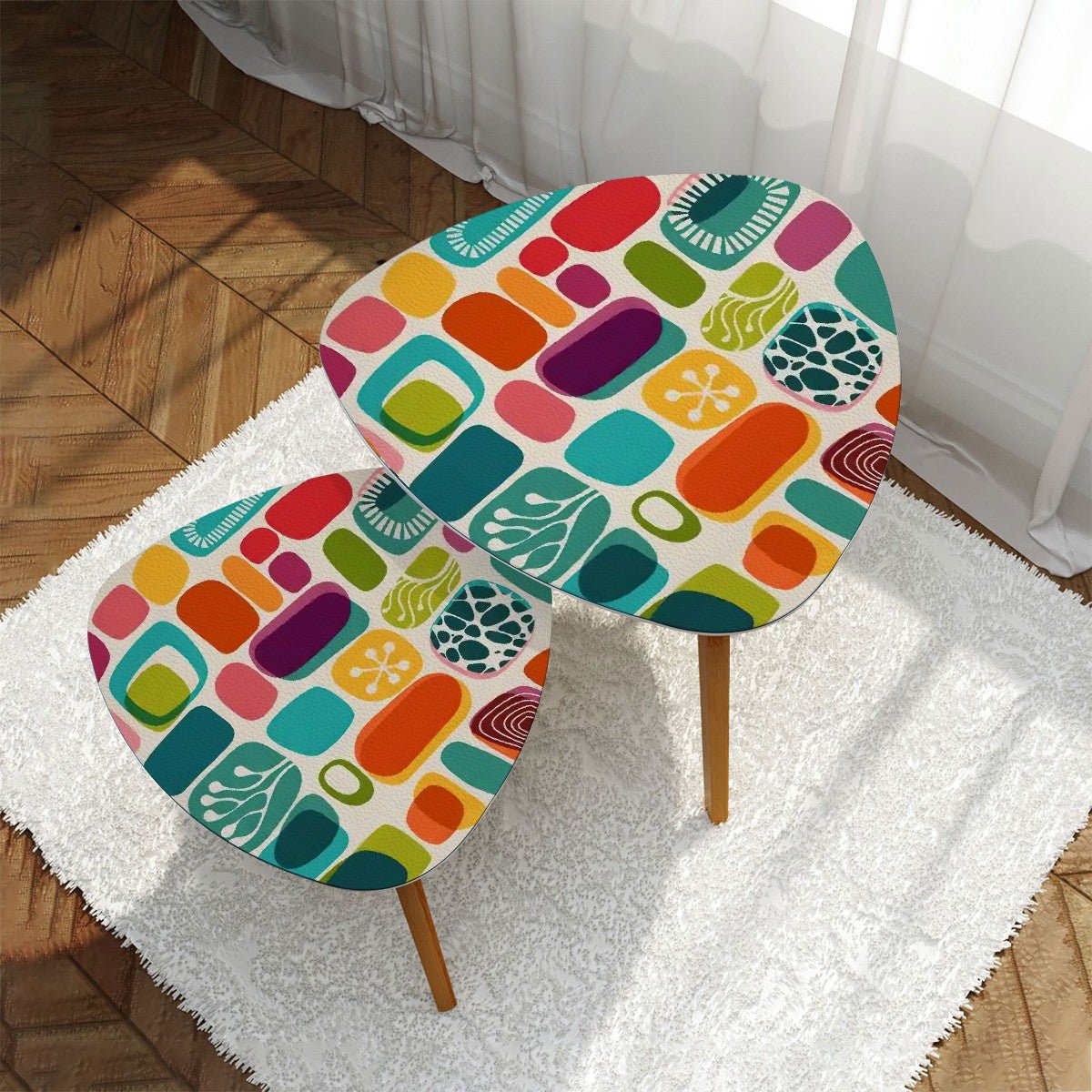 Kate McEnroe New York Retro Mid Century Modern Amoeba Coffee Tables, MCM Geometric Nesting Side Tables, Colorful 60s Accent FurnitureAccent Tables3RERNgufFK