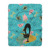 Kate McEnroe New York Retro Mid Century Modern Atomic Cat Turquoise, Pink, Lime Geometric Starbursts Soft Sherpa Throw BlanketBlankets18284631497612301155