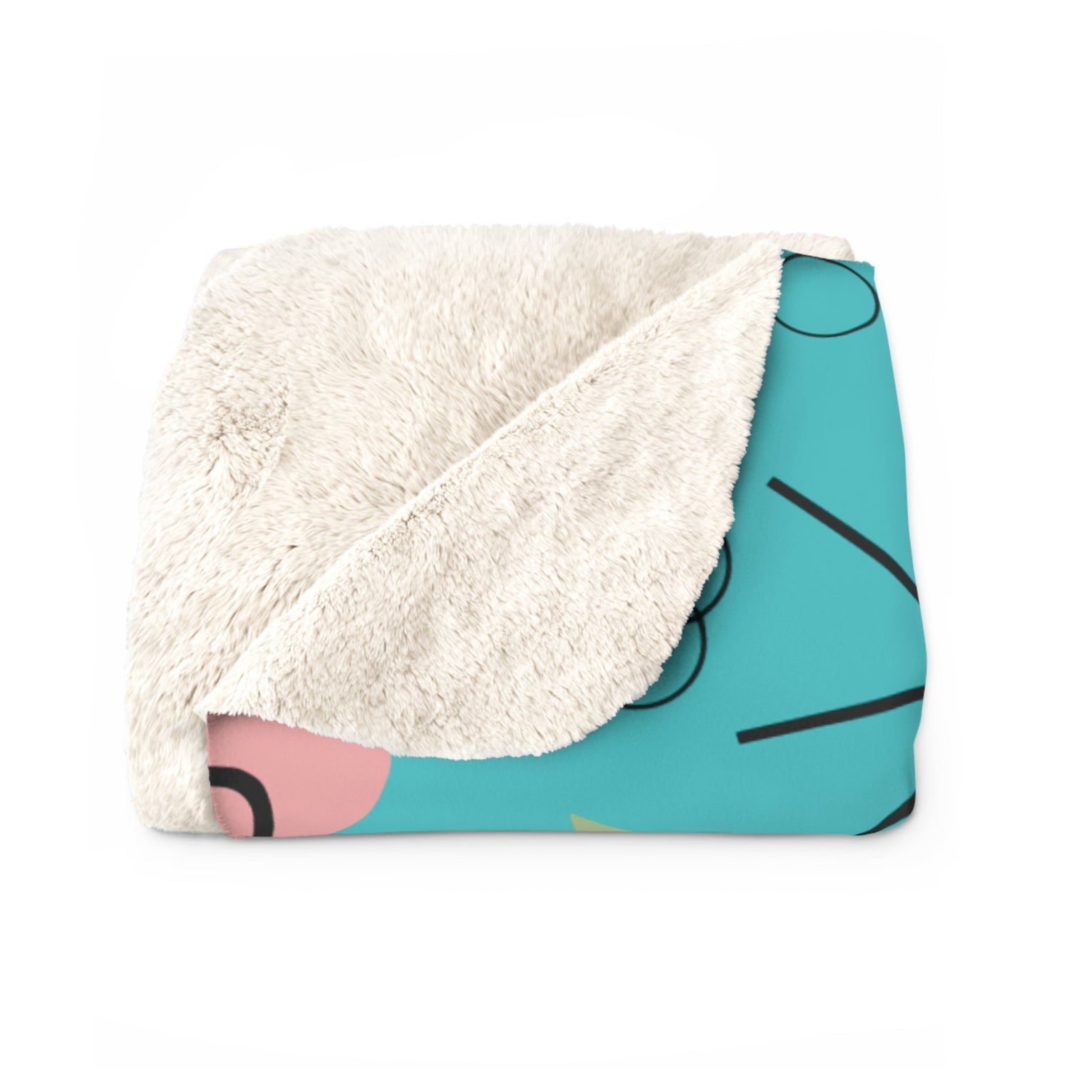 Kate McEnroe New York Retro Mid Century Modern Atomic Cat Turquoise, Pink, Lime Geometric Starbursts Soft Sherpa Throw BlanketBlankets18284631497612301155