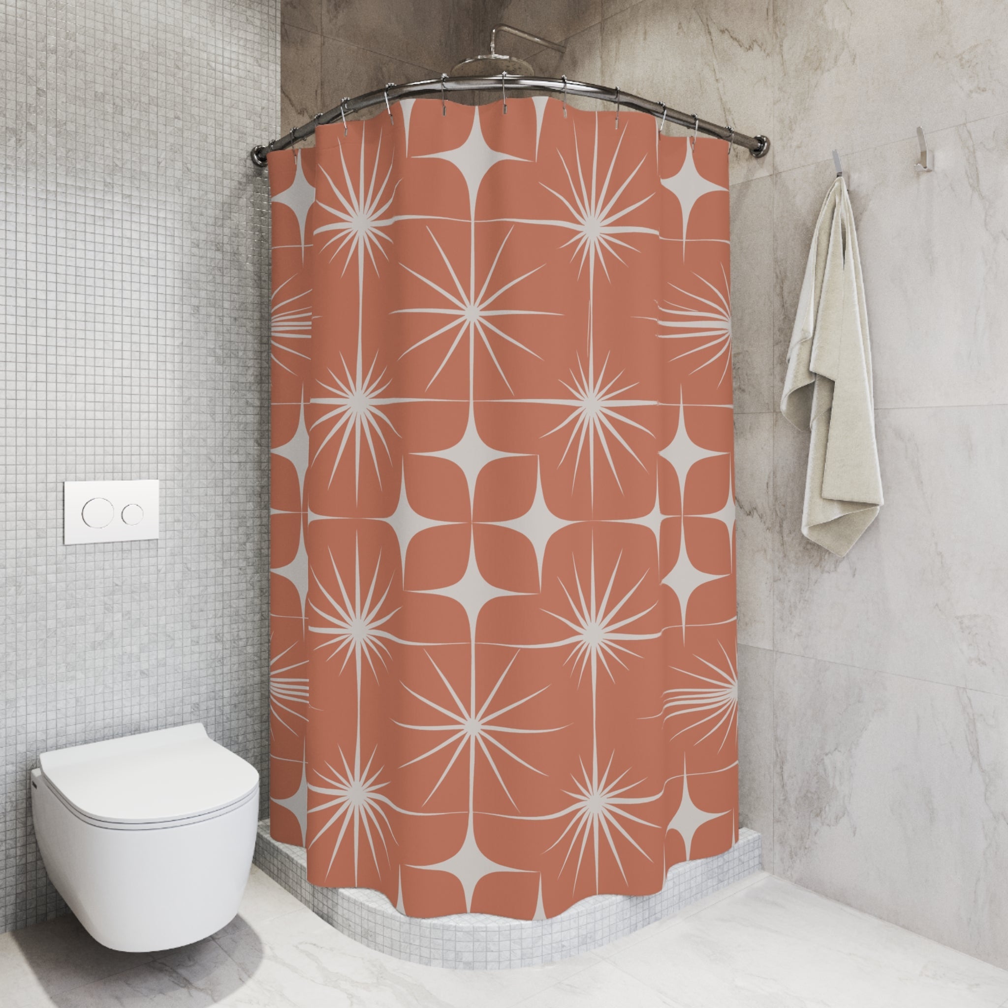 Kate McEnroe New York Retro Mid Century Modern Atomic Starburst Shower Curtain, MCM Bathroom DecorShower Curtains21710726205056284592