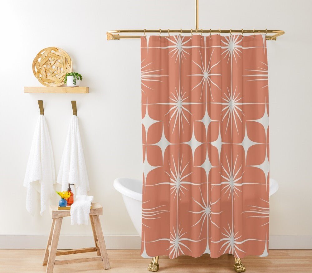 Kate McEnroe New York Retro Mid Century Modern Atomic Starburst Shower Curtain, MCM Bathroom DecorShower Curtains21710726205056284592