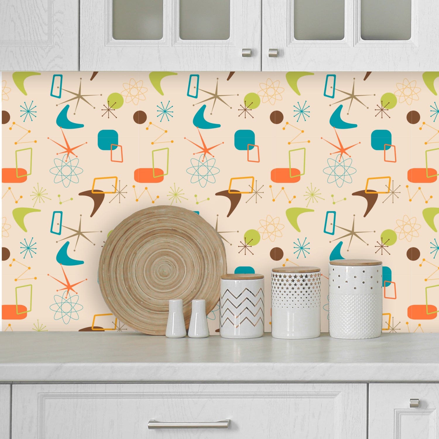 Kate McEnroe New York Retro Mid Century Modern Boomerang Starburst Peel and Stick Wallpaper PanelsWallpaper75656