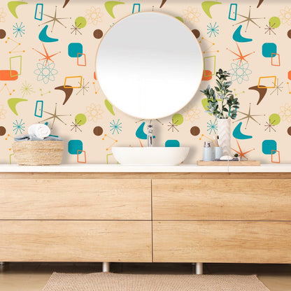 Kate McEnroe New York Retro Mid Century Modern Boomerang Starburst Peel and Stick Wallpaper PanelsWallpaper75656