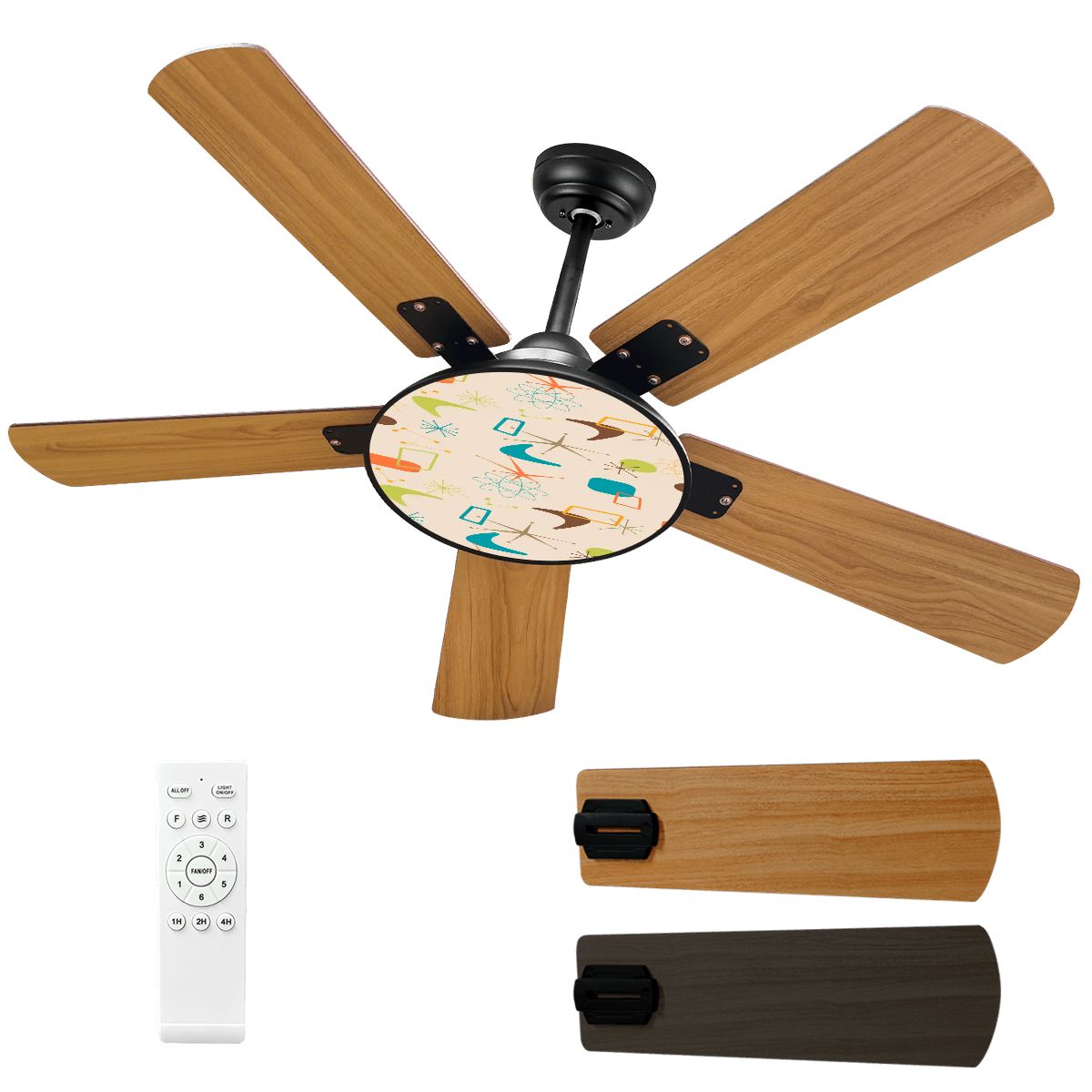 Kate McEnroe New York Retro Mid Century Modern Ceiling Fan, 50s Style Light Fixture, Abstract MCM Home AccentCeiling FansNdIhtESKVG