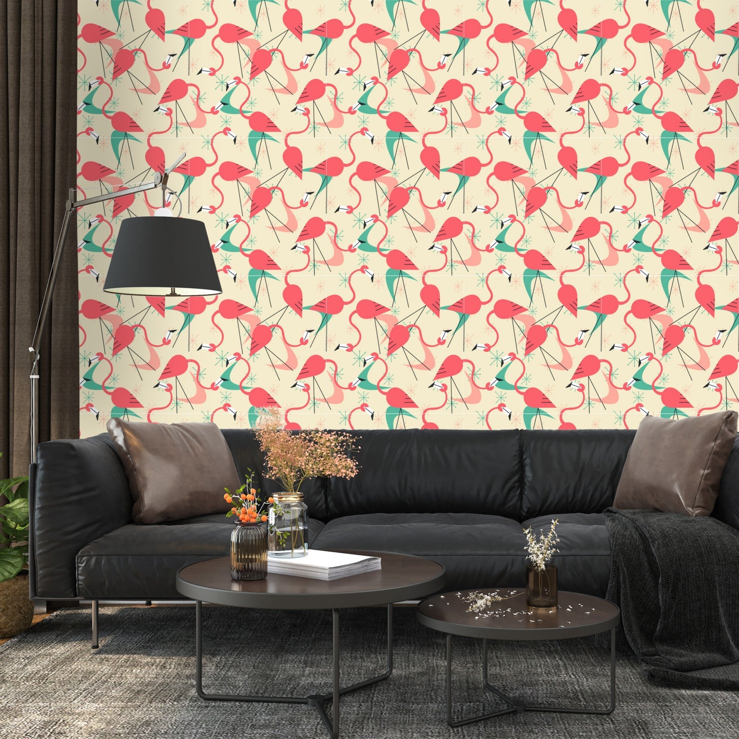 Kate McEnroe New York Retro Mid Century Modern Flamingo Textured Peel and Stick Wallpaper PanelsWallpaper118952