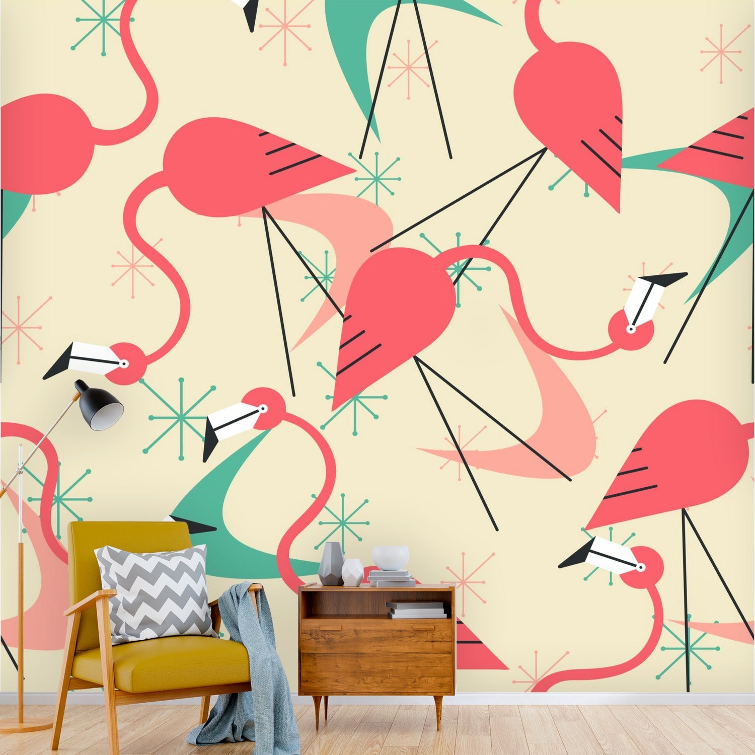 Kate McEnroe New York Retro Mid Century Modern Flamingo Wall MuralsWall Mural118920