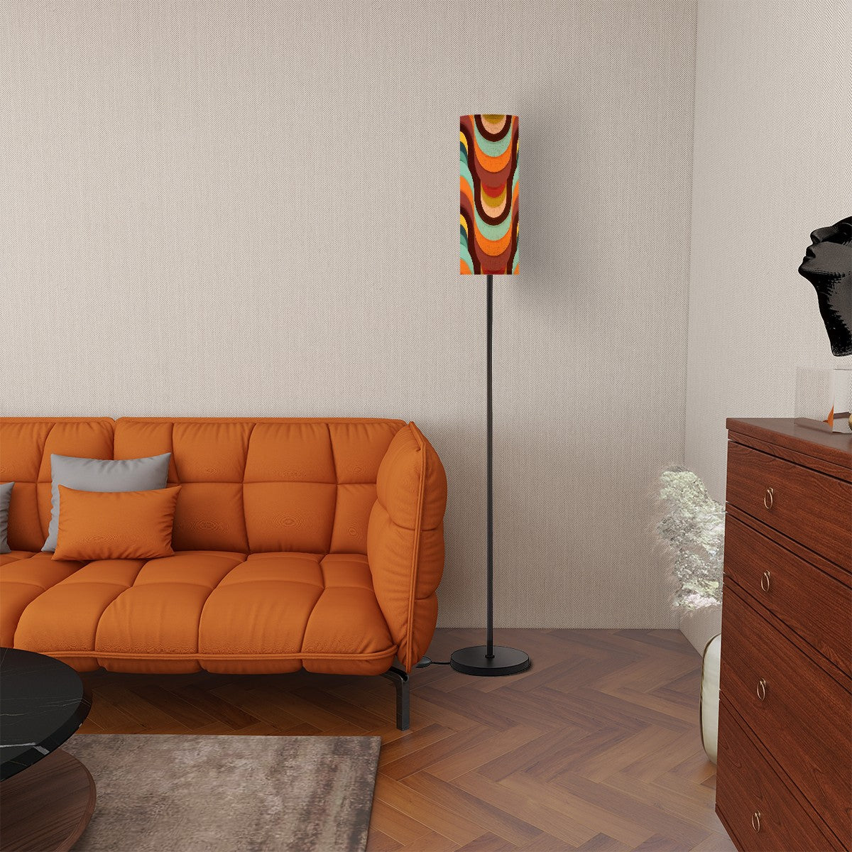 Kate McEnroe New York Retro Mid Century Modern Floor Lamp, 70s Groovy Waves Cylinder Shade LightingFloor LampspeOnKlcCtB