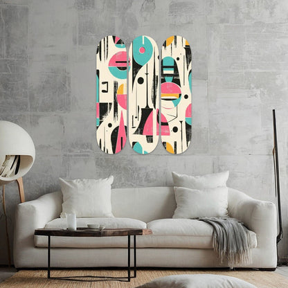 Kate McEnroe New York Retro Mid Century Modern Geometric 3 Panel Skateboard Wall Art, Abstract Canvas Decor, MCM Wall AccentSkateboard Wall ArtOOMUlKjSiS