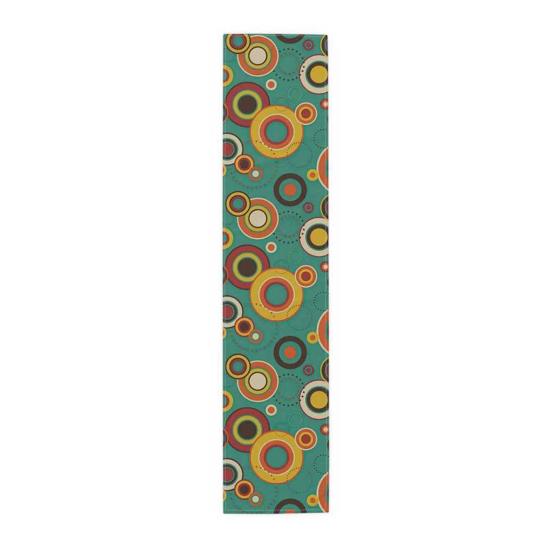 Kate McEnroe New York Retro Mid Century Modern Geometric Circles Table Runner, MCM Green, Mustard Yellow, Orange Kitchen Decor, 60s Vintage Style Table CoversTable Runners18057458375860063979