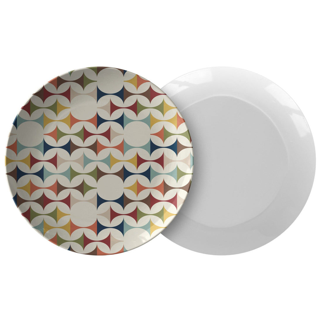 Kate McEnroe New York Retro Mid Century Modern Geometric Dinner Plate in Cream, Teal, Mustard, and Rust Plates Single 9820SINGLE