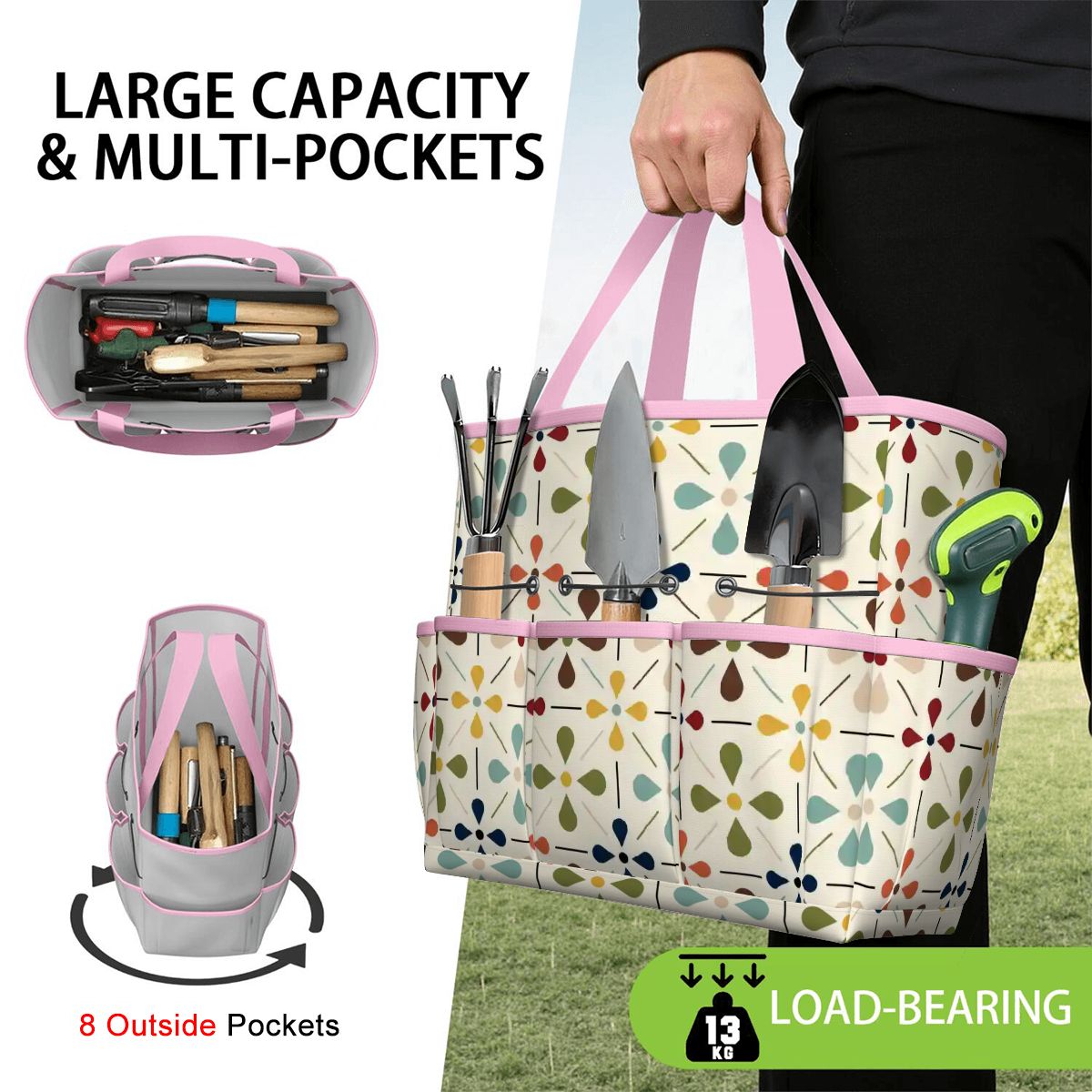Kate McEnroe New York Retro Mid Century Modern Geometric Floral Garden Tool Tote BagGarden Tool BagnaPWtt8Qns